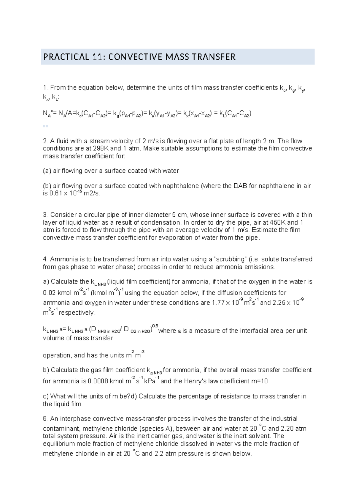 Tutorial 11 - fluids - PRACTICAL 11: CONVECTIVE MASS TRANSFER From the ...