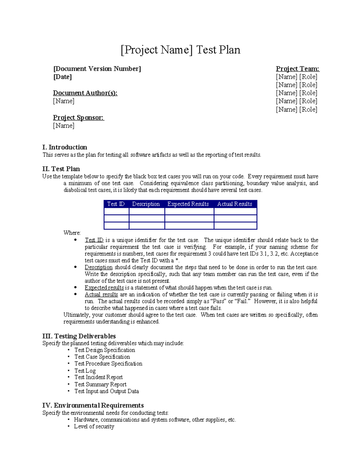 Test plan template 02 - J1.S.P0071 - [Project Name] Test Plan [Document ...