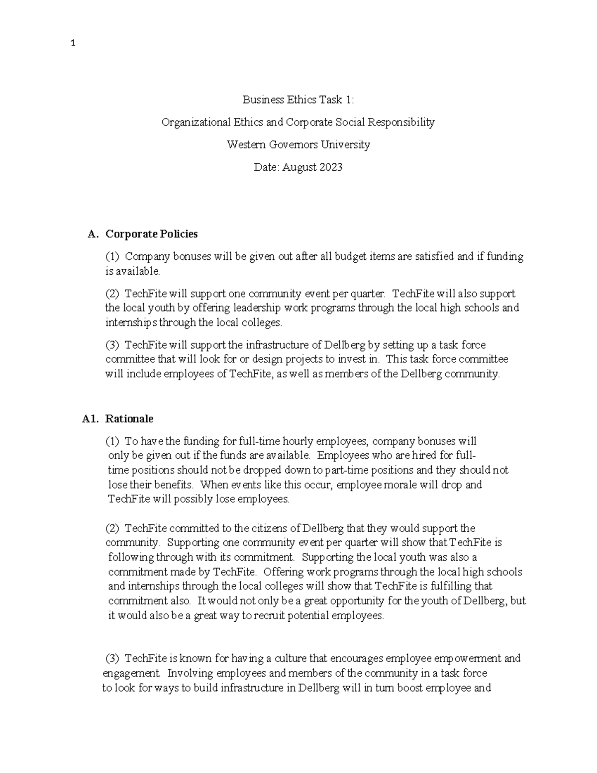 C717 Task 1 - Passed on first attempt. - Business Ethics Task 1 ...