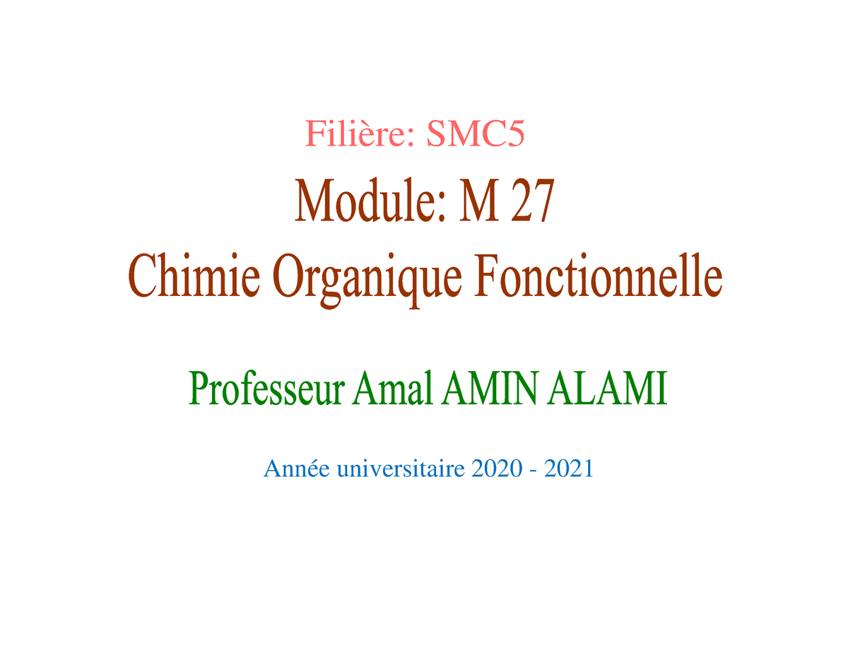 Cours De Chimie Organique Fonctionnelle - Filière: SMCFilière: SMC5 ...