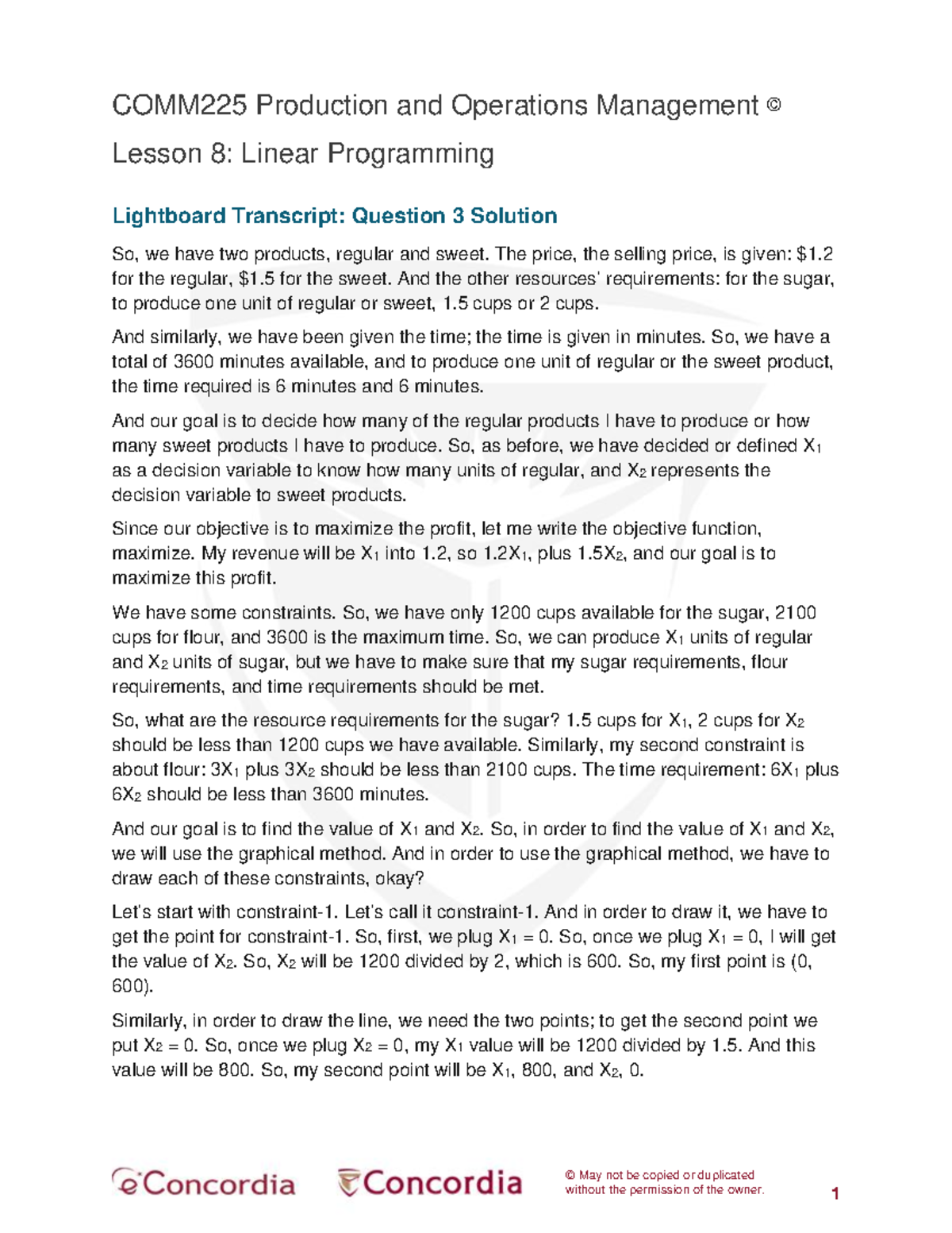 COMM225 L8 Question 3 Solution Transcript © May not be copied or