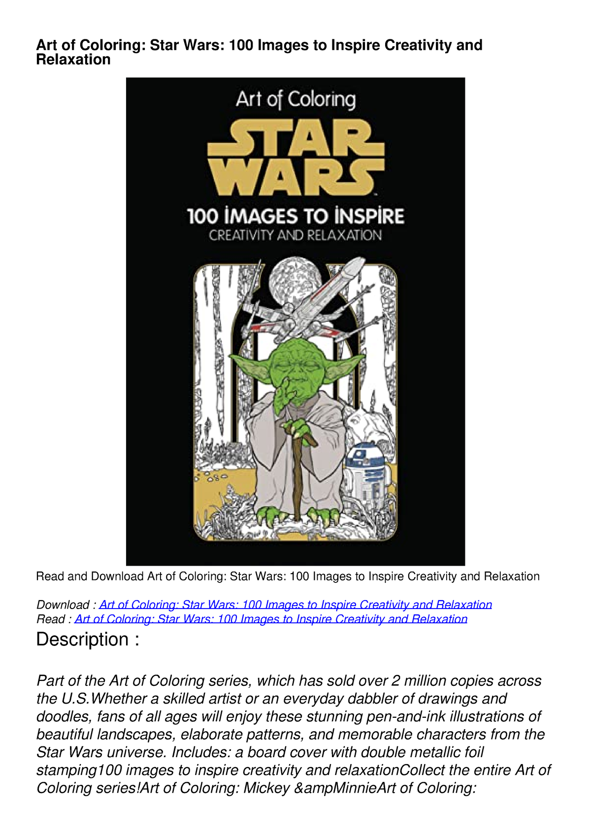 READ DOWNLOAD] Art of Coloring: Star Wars: 100 Images to Inspire