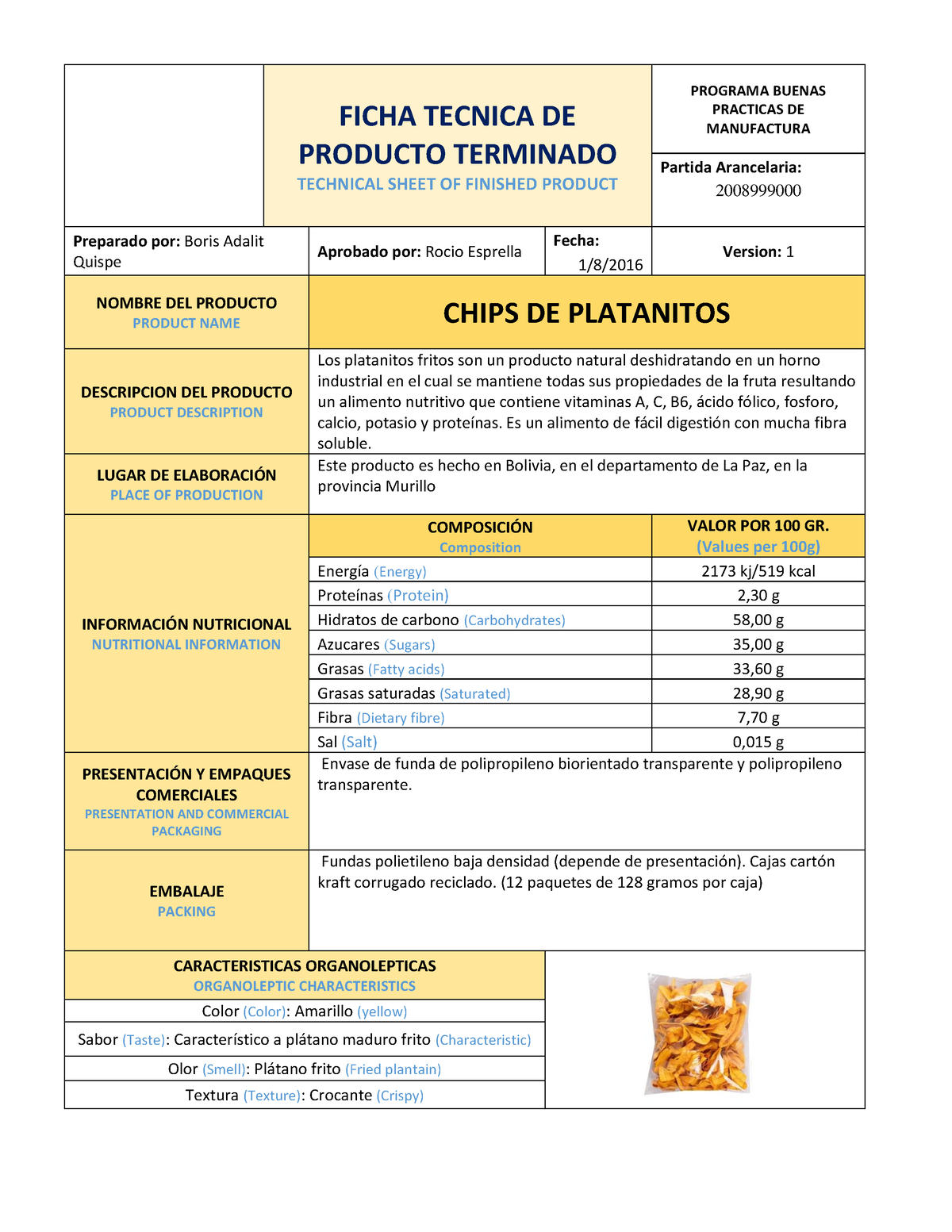 Ficha Tecnica De Producto Terminado Ficha Tecnica De Producto Terminado Technical Sheet Of 3471