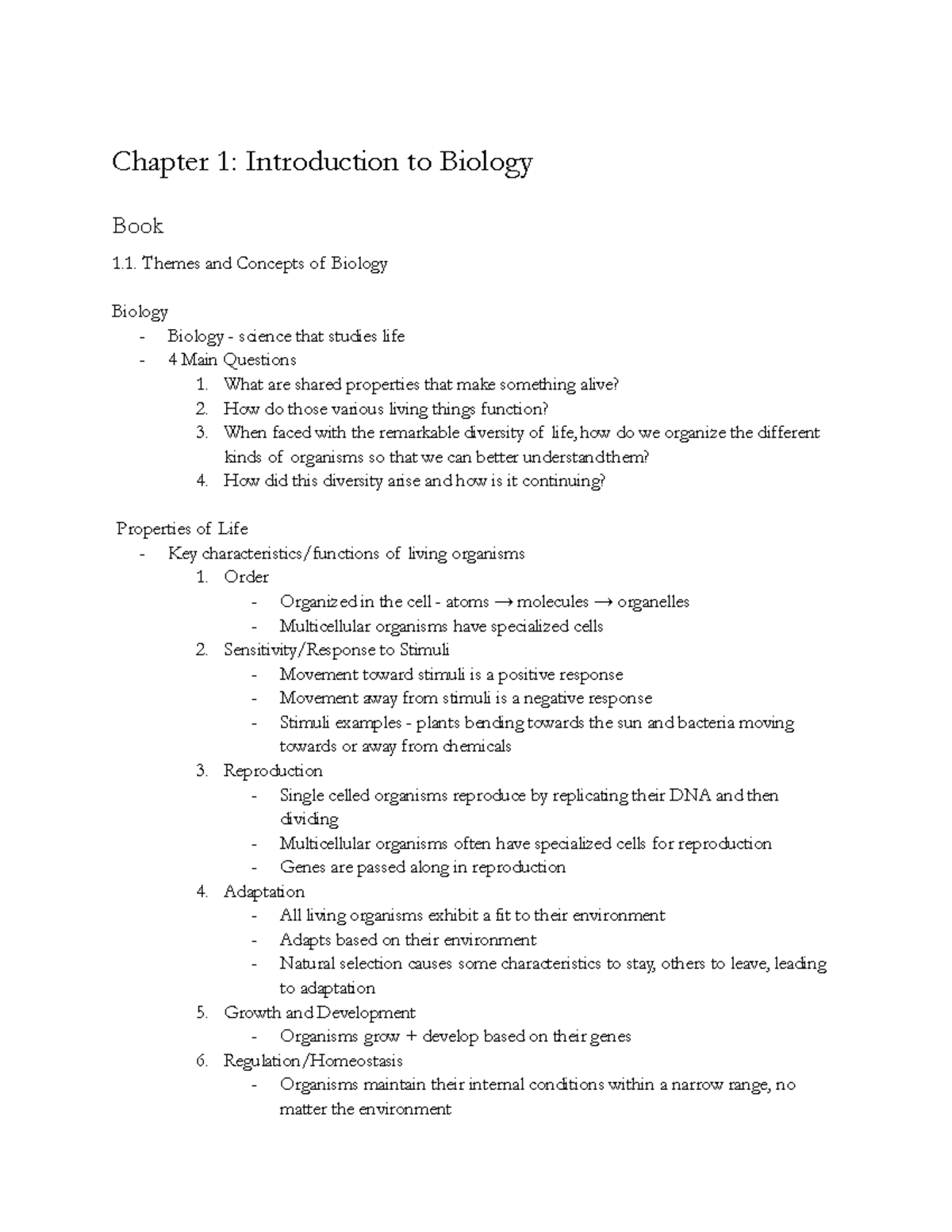 Chapter 1 Introduction To Biology Book Notes - Chapter 1: Introduction ...