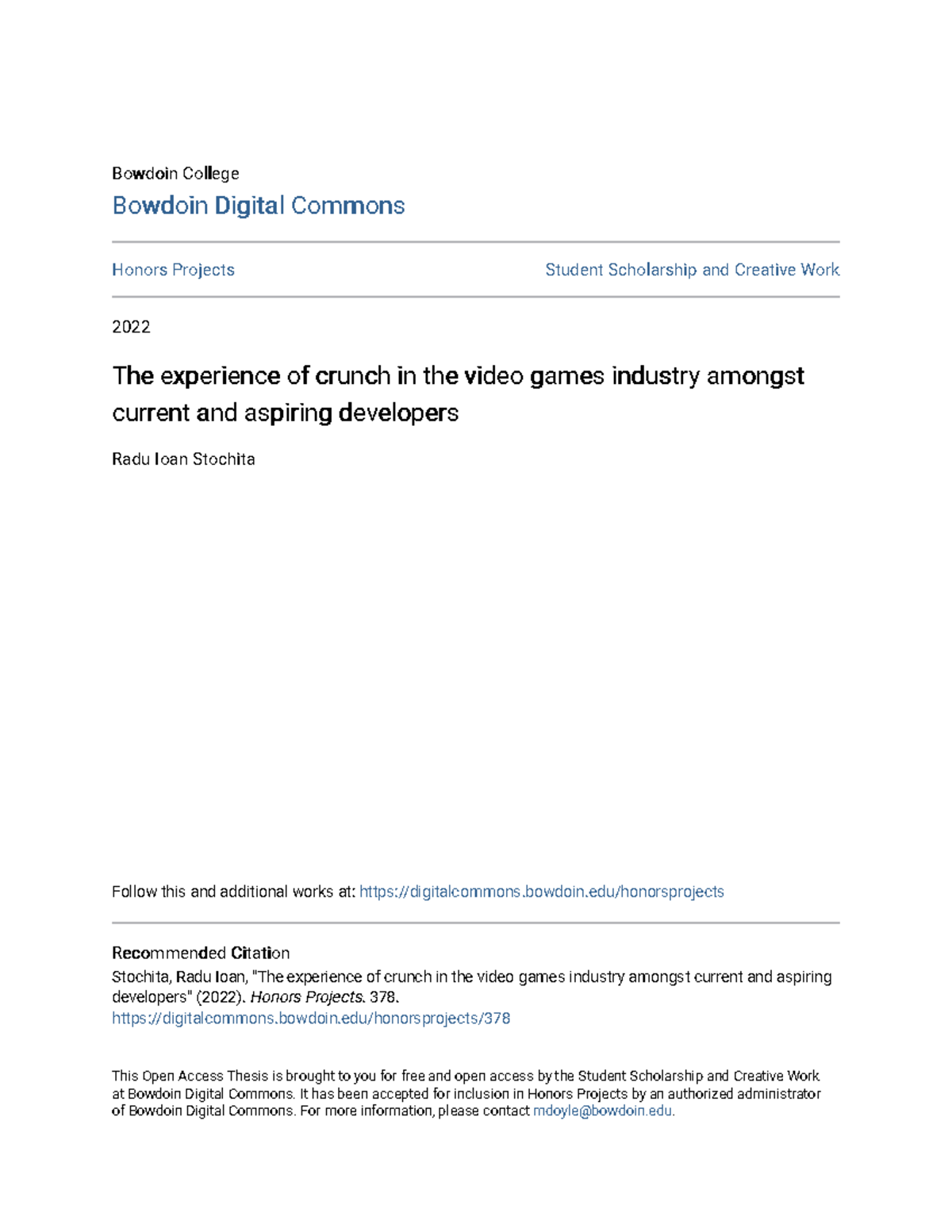 The experience of crunch in the video games industry amongst curr ...