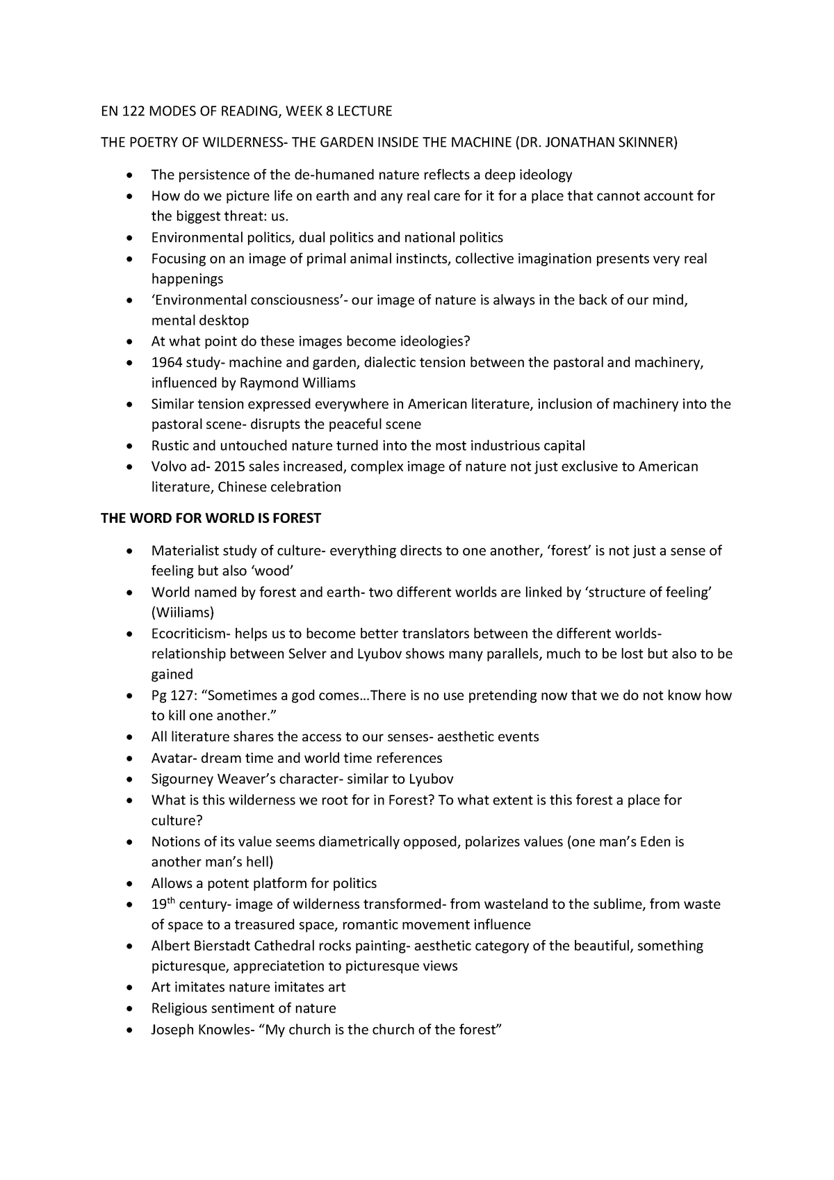 Trouble WITH Wilderness + Forest WEEK 8 - EN 122 MODES OF READING, WEEK ...