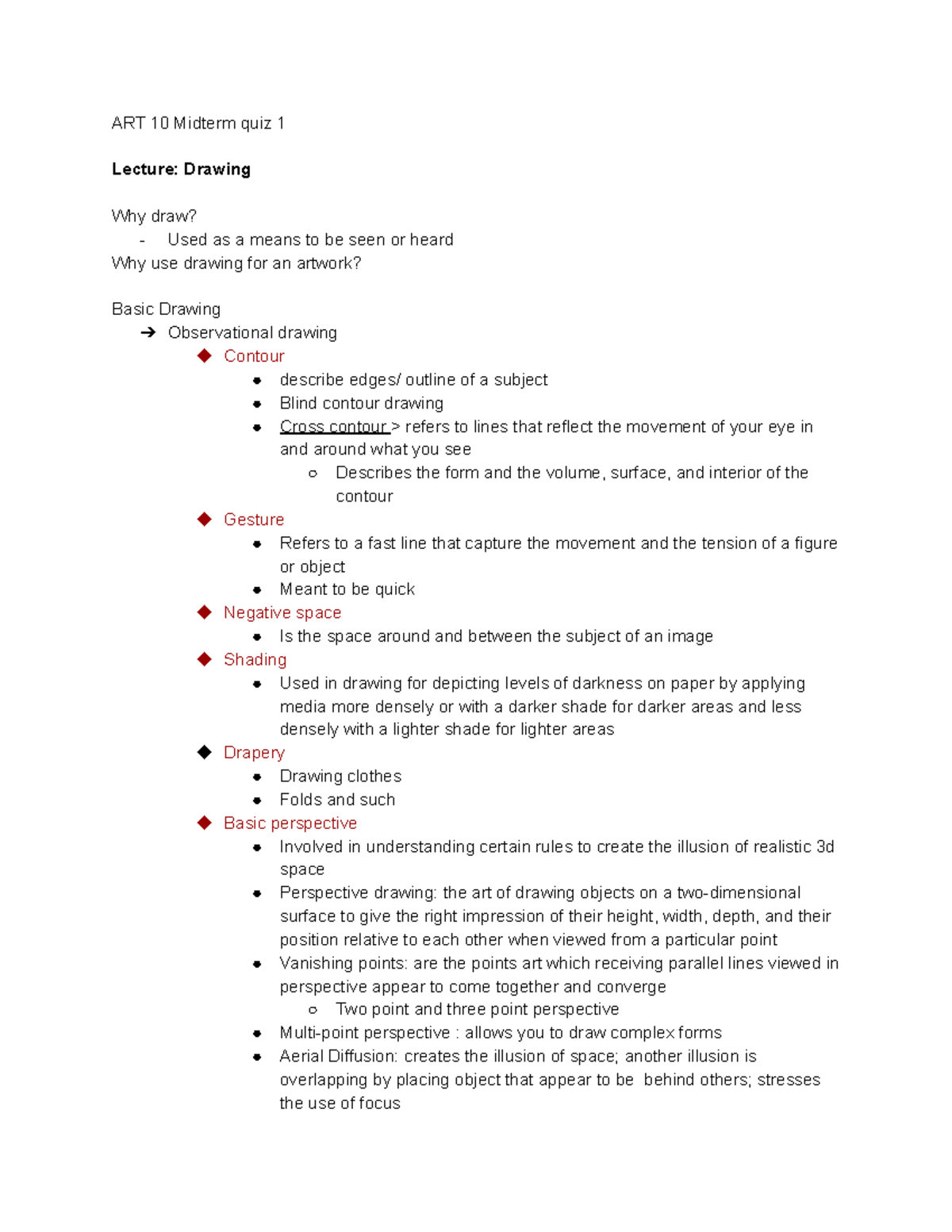 ART 10 midterm quiz 1 - Lecture notes on painting and drawing - ART 10 ...