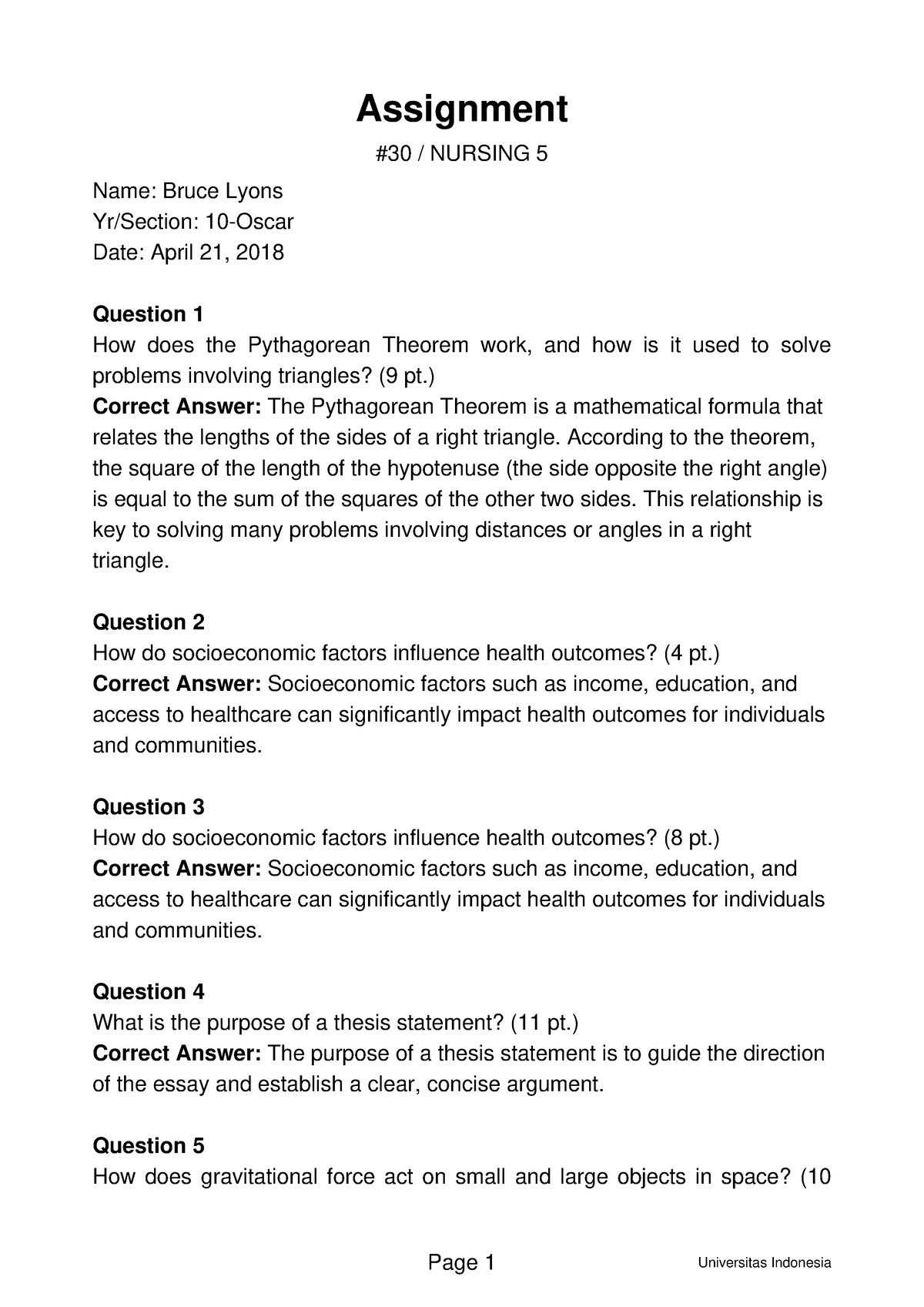 nursing coursework examples