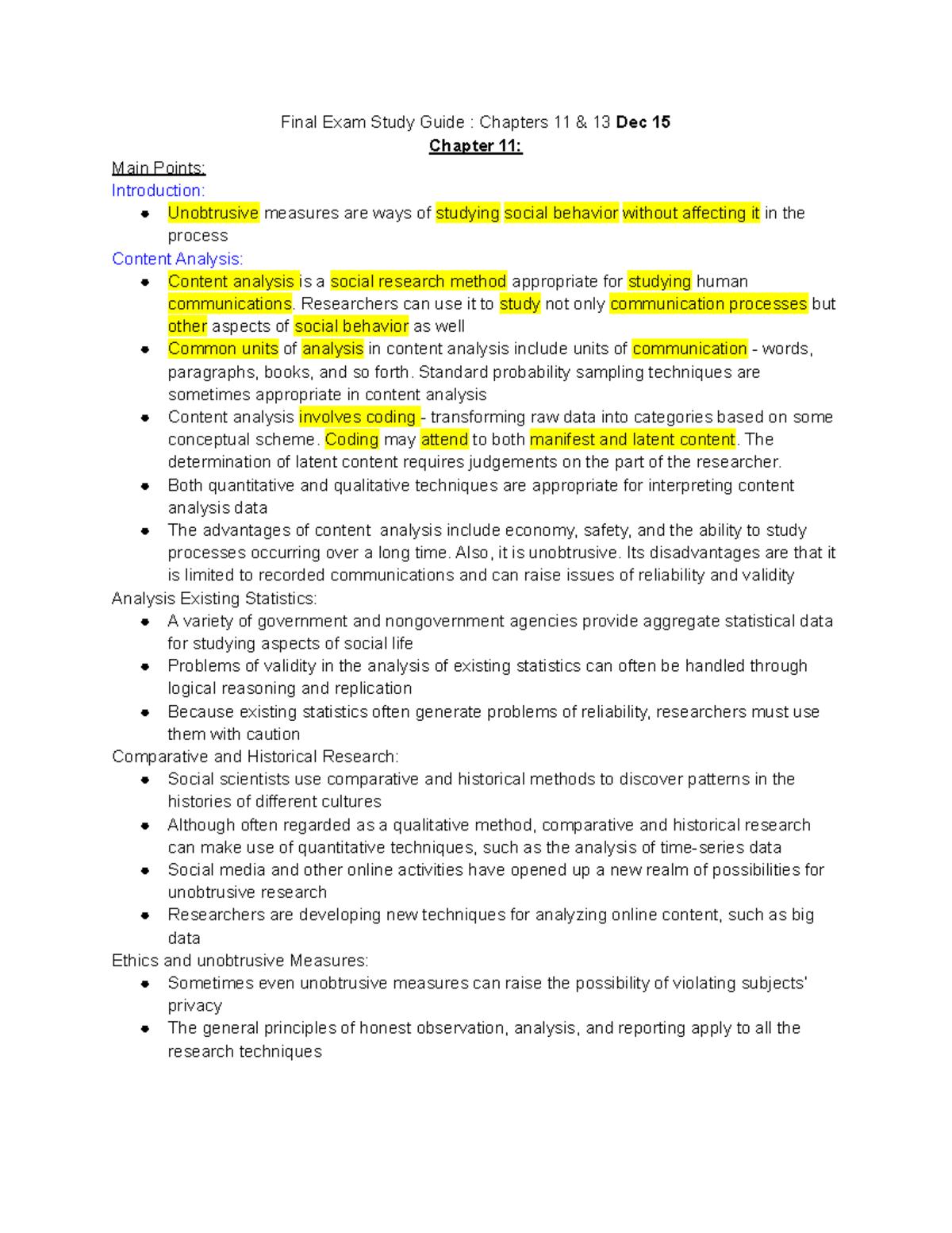 SOC301 Final Study Guide - Final Exam Study Guide : Chapters 11 & 13 ...