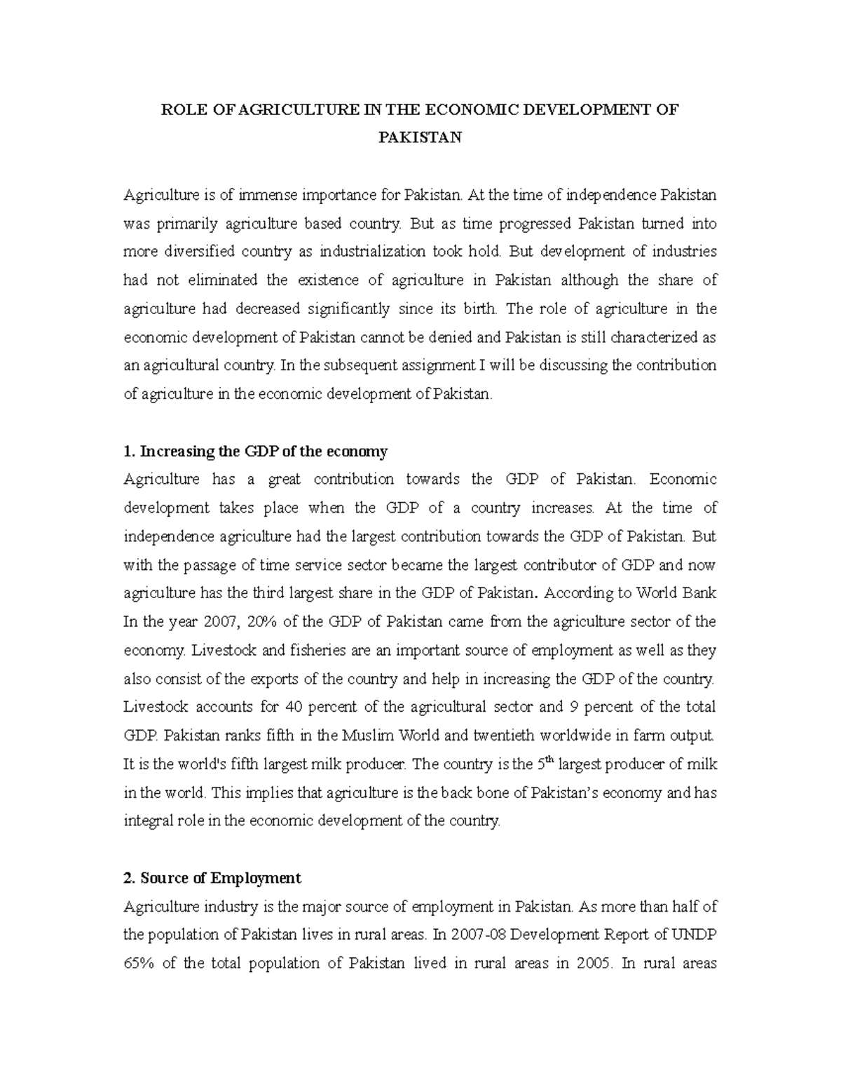 Role of Agriculture in Pakistan Economy - ROLE OF AGRICULTURE IN THE ...