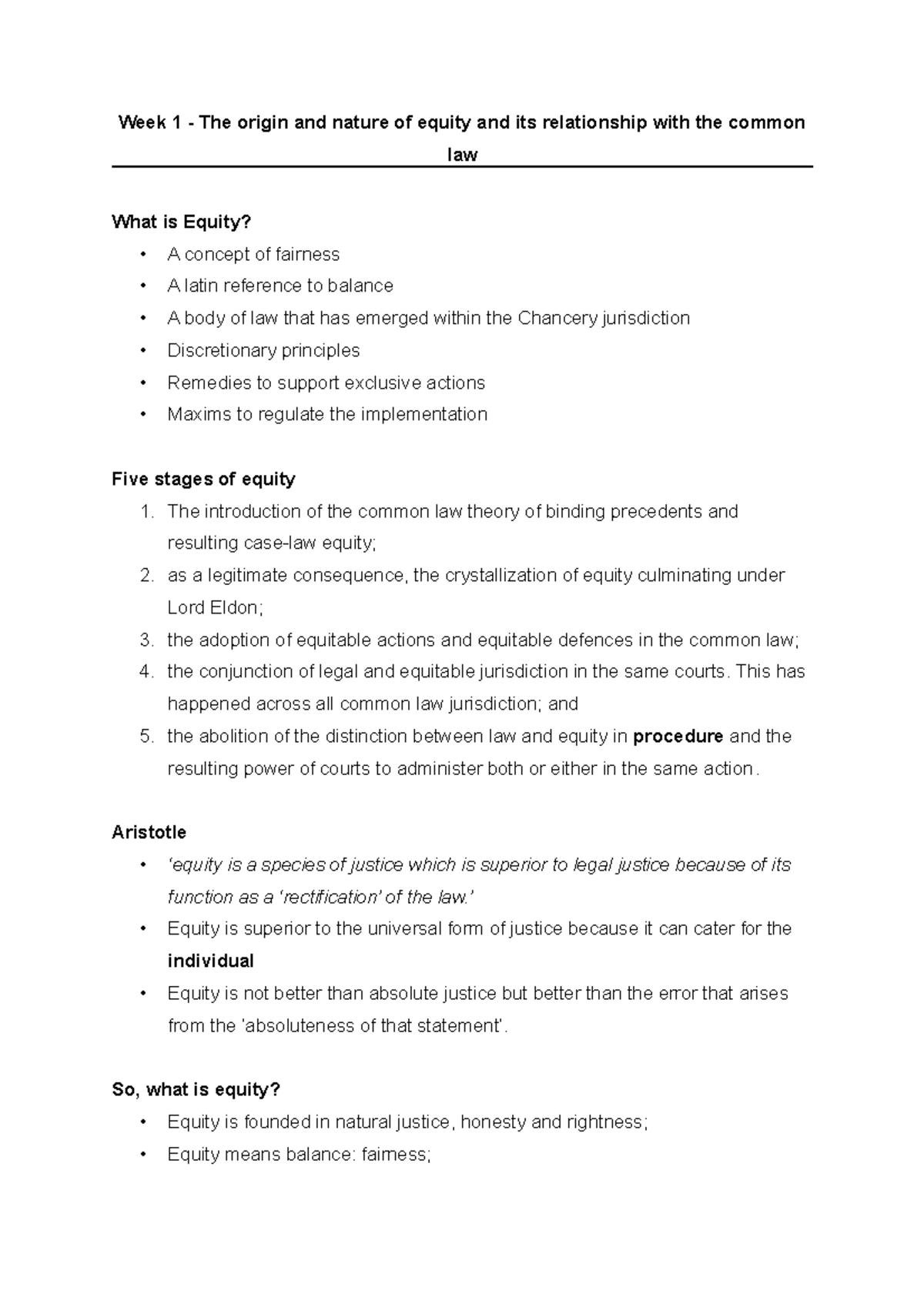 Week 1 - The origin and nature of equity - The introduction of the ...