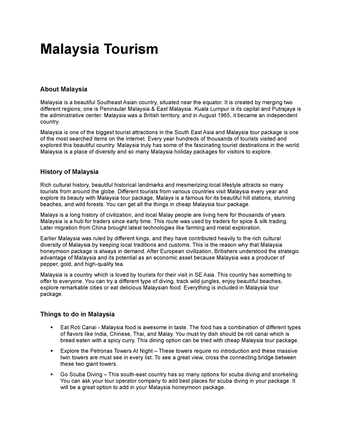 promote malaysia tourism essay