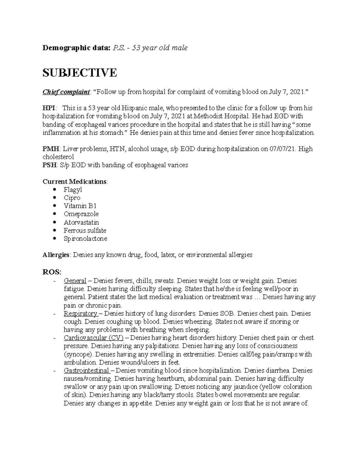 Week 2 - focused soap noted - abdominal pain - Demographic data: P ...