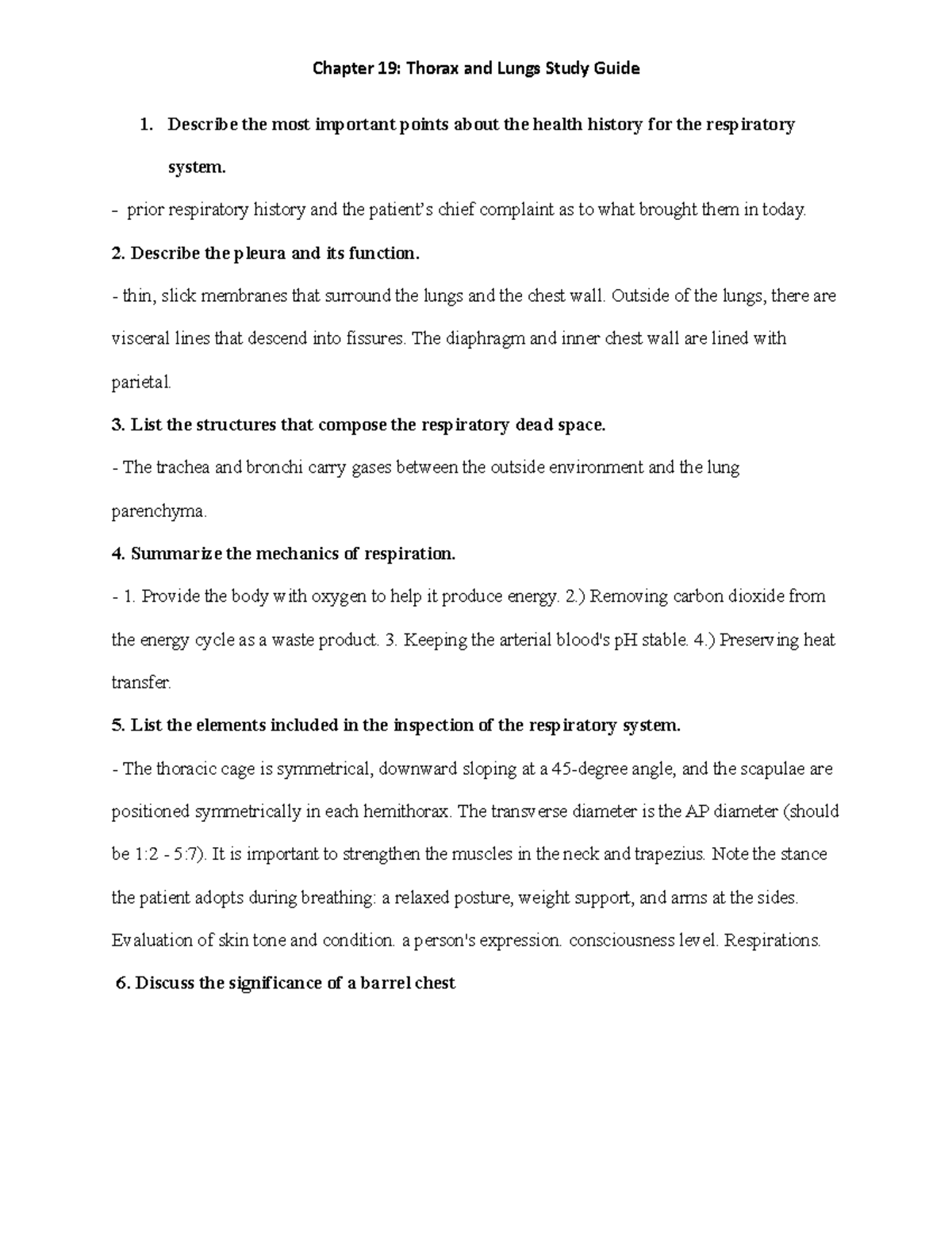 Chapter 19: Thorax And Lungs Study Guide - Studocu