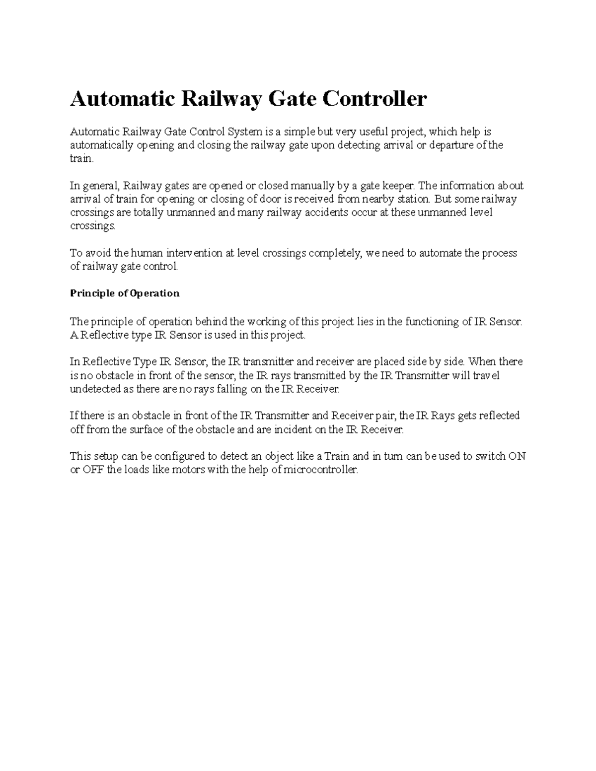Automatic Railway Gate Controller Automatic Railway Gate Controller