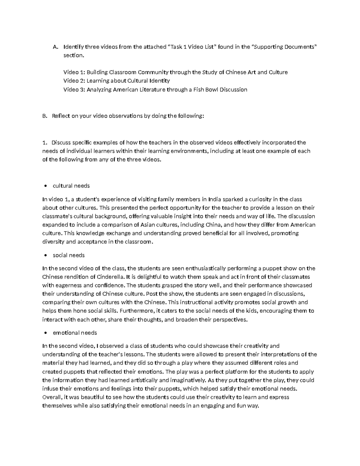 Assessment Task 1 D090 - Hope This Helps - A. Identify Three Videos 