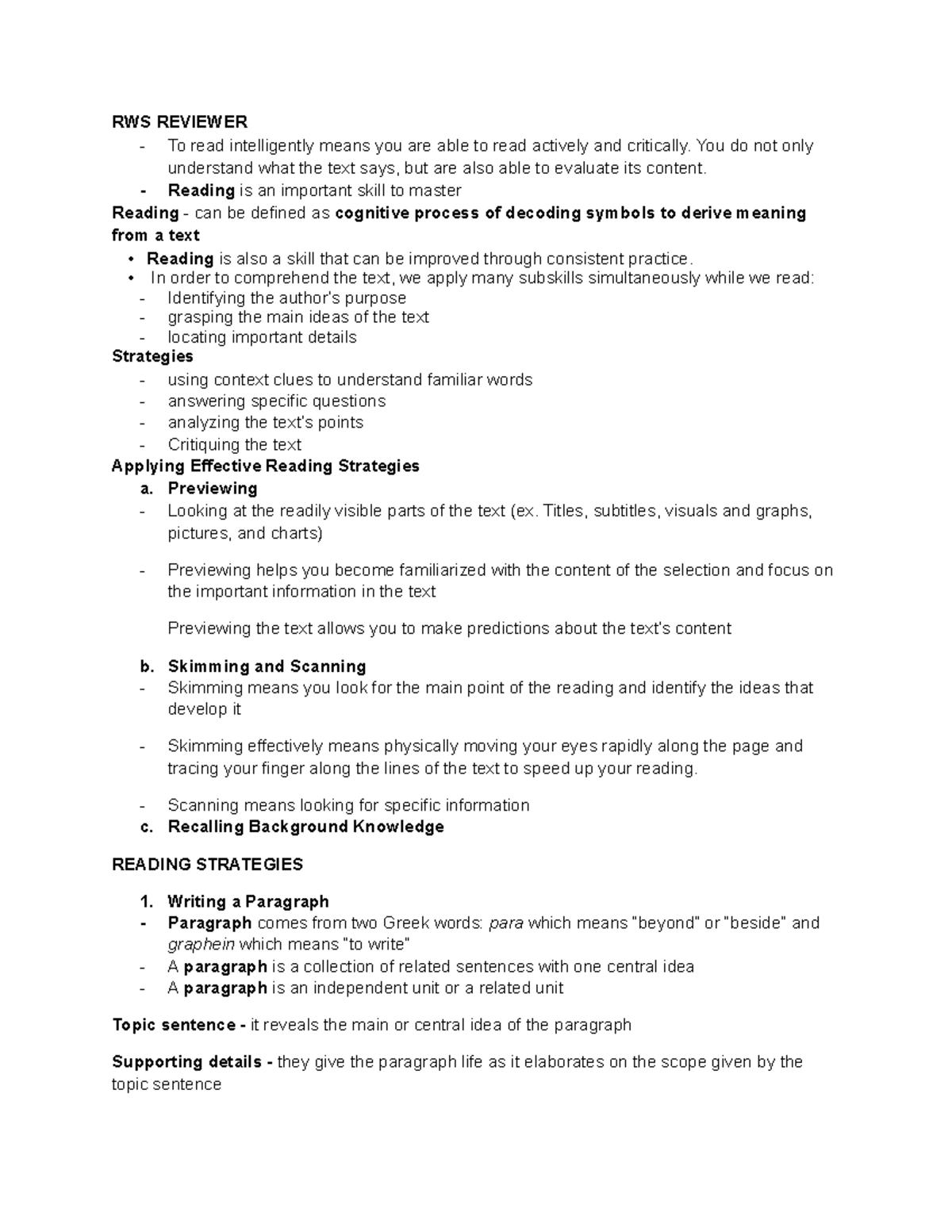 RWS Reviewer - May this help you - RWS REVIEWER To read intelligently ...