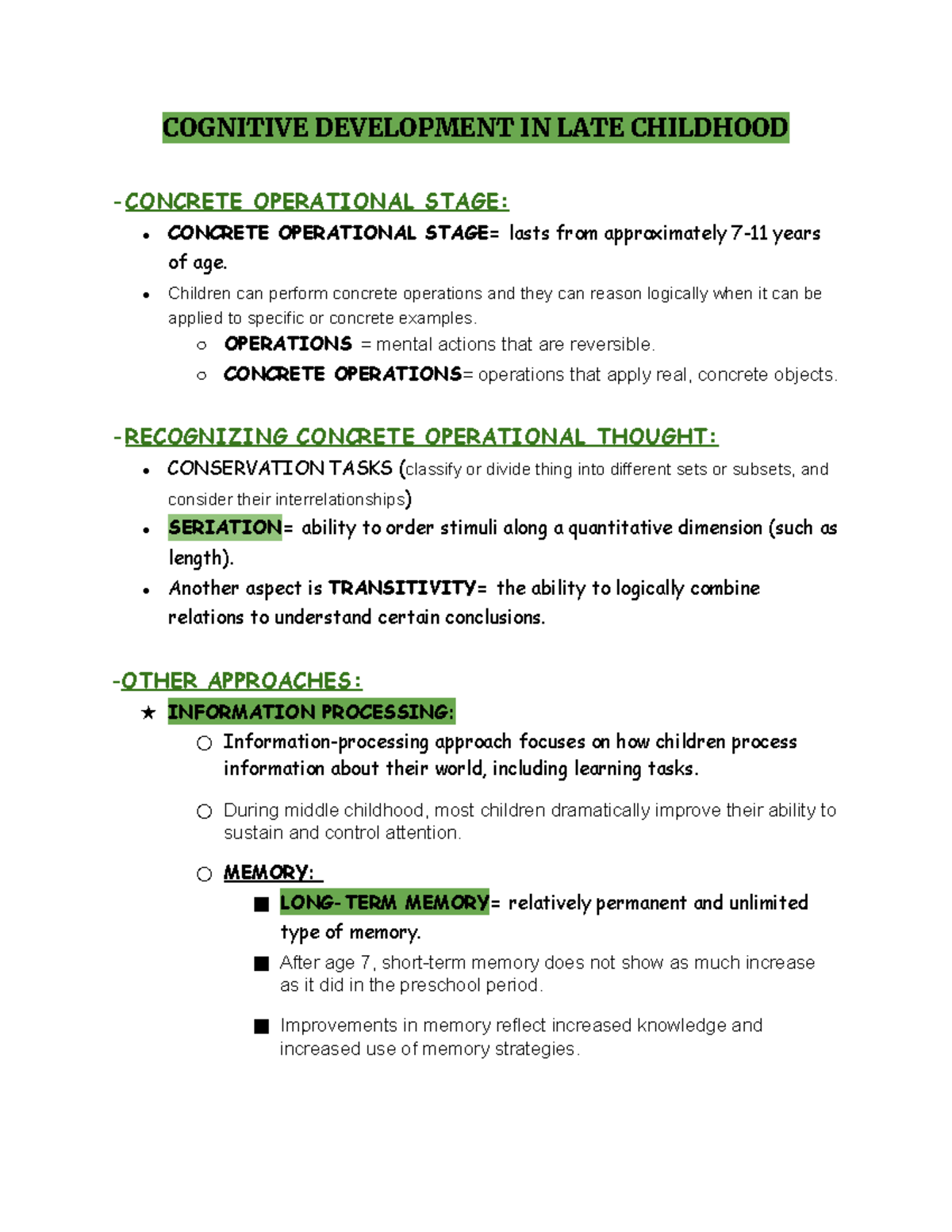 Late childhood 2025 cognitive development