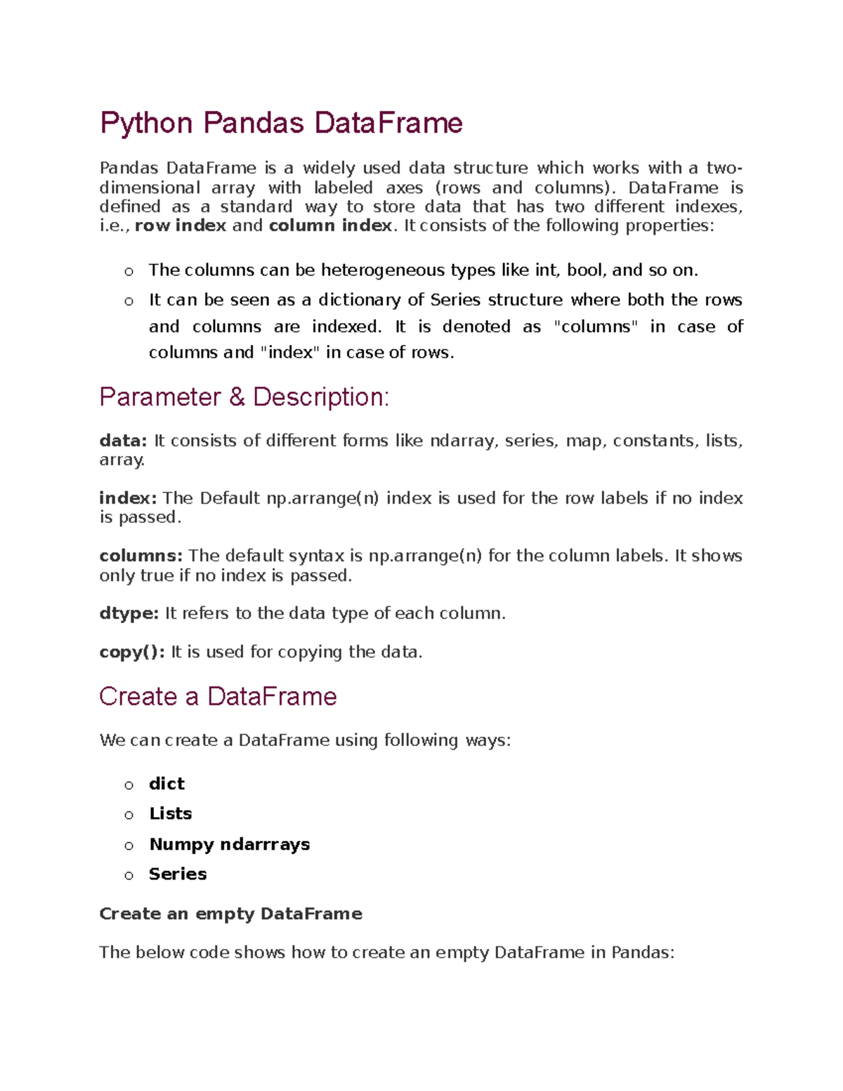 Python Pandas Data Frame - Python Pandas DataFrame Pandas DataFrame Is ...