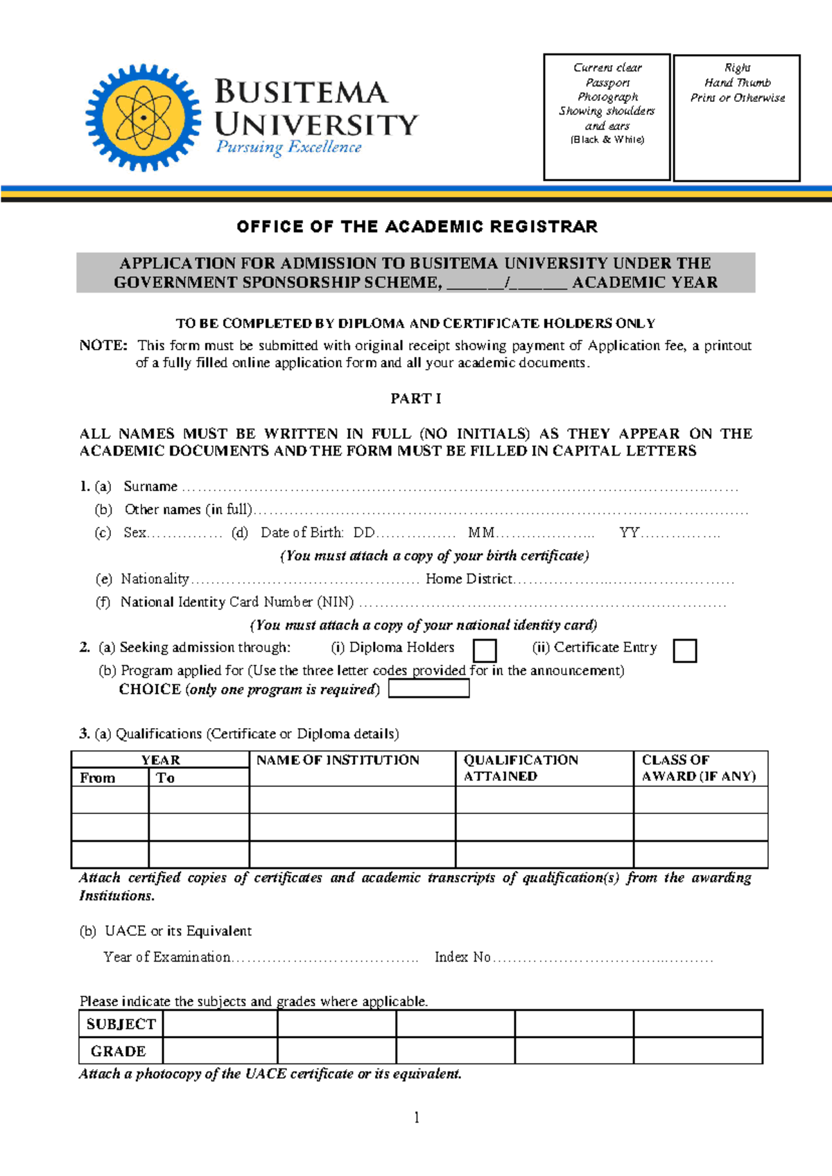 GVT Citizenship Form - 1 OFFICE OF THE ACADEMIC REGISTRAR APPLICATION ...