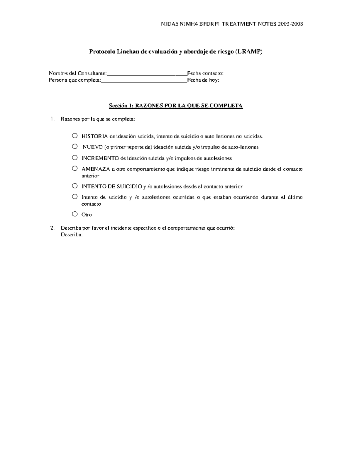 Protocolo Linehan de evaluación y abordaje de riesgo Traduccion Lramp ...