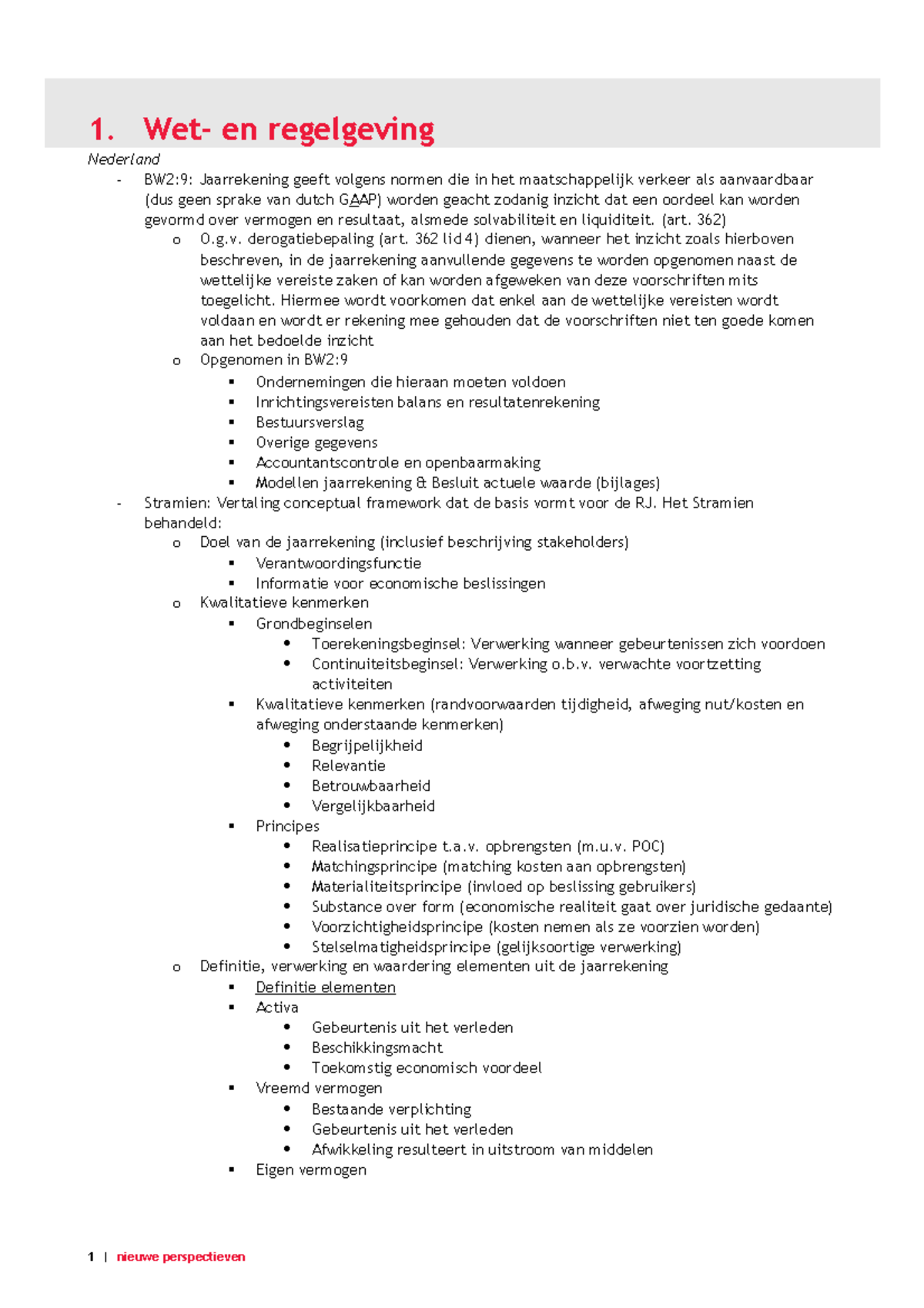 Samenvatting Externe Verslaggeving - 1. Wet- En Regelgeving Nederland ...