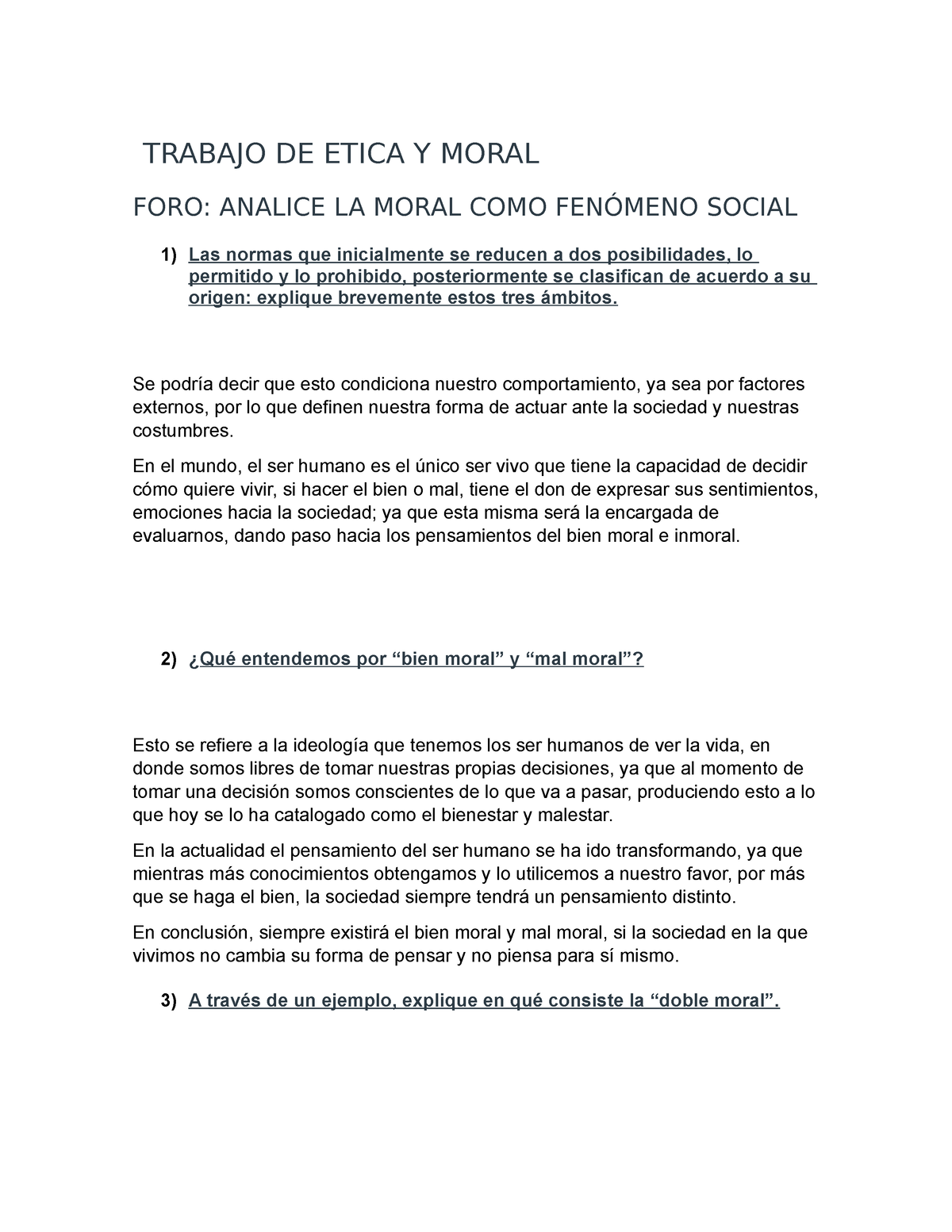 Trabajo De Etica Y Moral Trabajo De Etica Y Moral Foro Analice La Moral Como FenÓmeno Social 0317