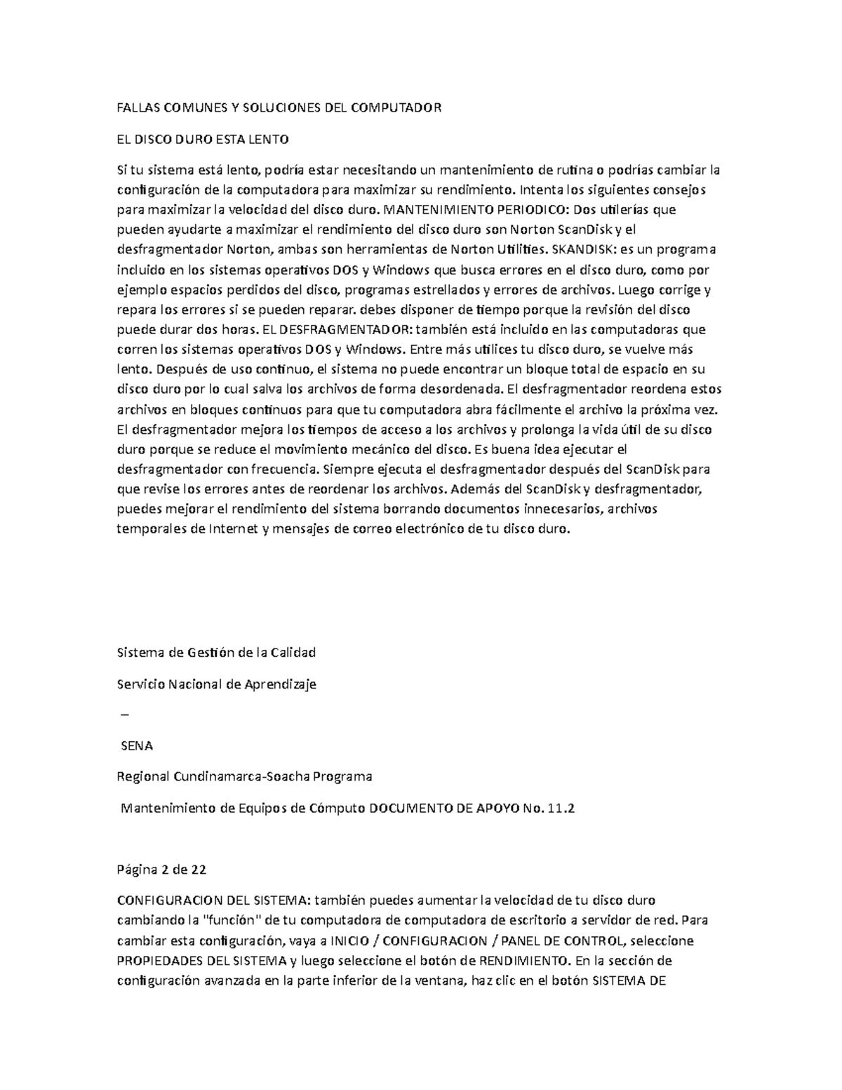 Fallas Comunes Y Soluciones Del Computador Fallas Comunes Y