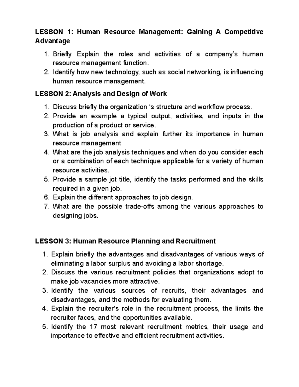 HRMA Assessment Questions - LESSON 1: Human Resource Management ...