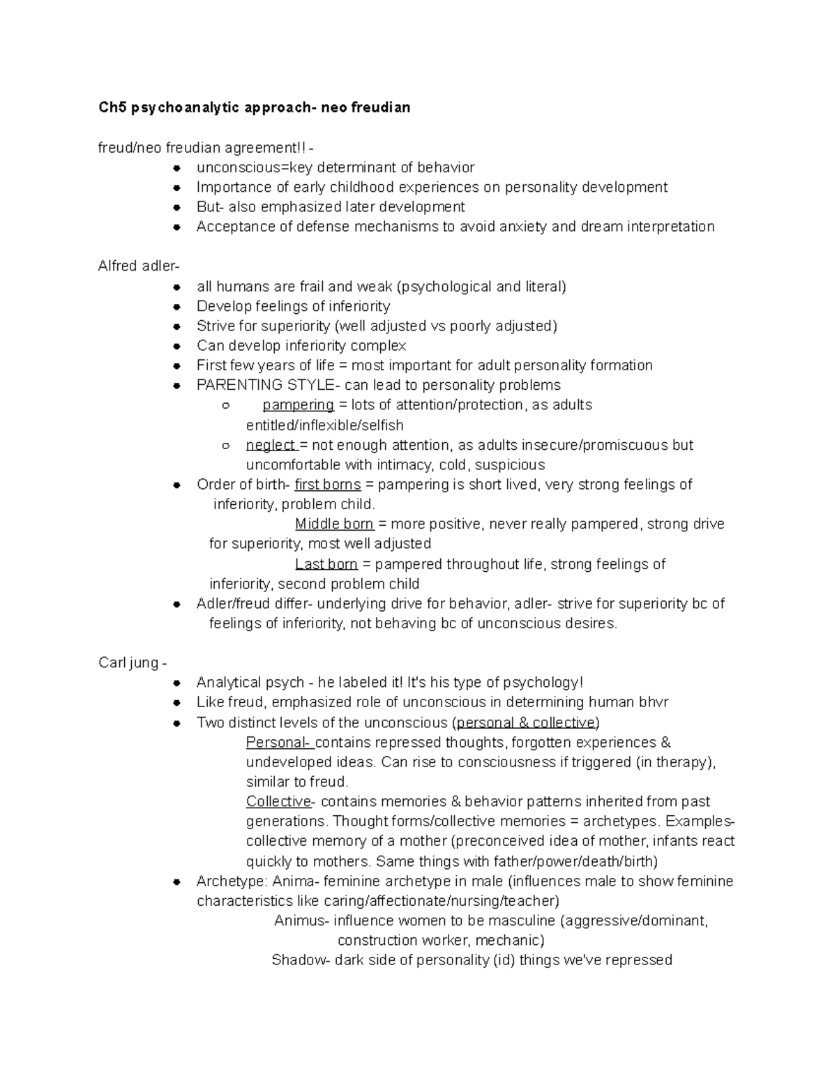 Ch5 psychoanalytic approach- neo freudian - Ch5 psychoanalytic neo ...
