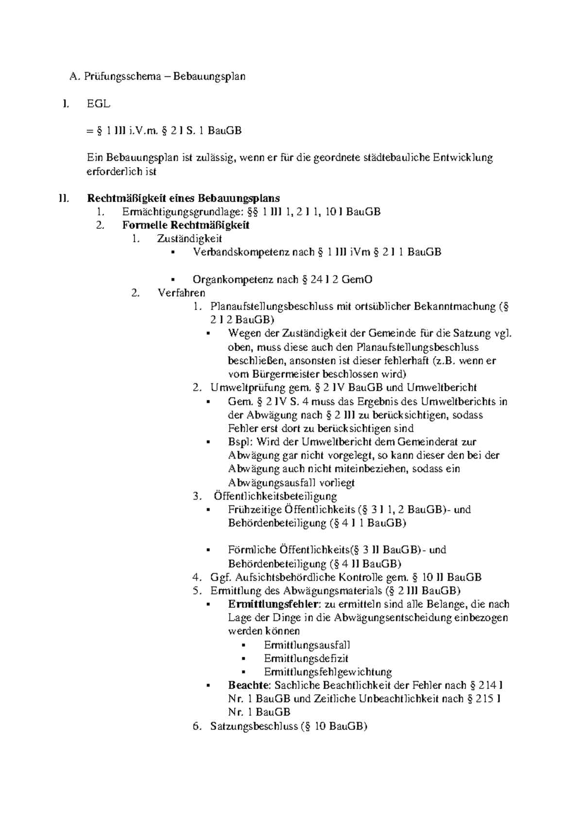 Baurecht Wichtigste Schemata - A. Prüfungsschema – Bebauungsplan I. EGL ...