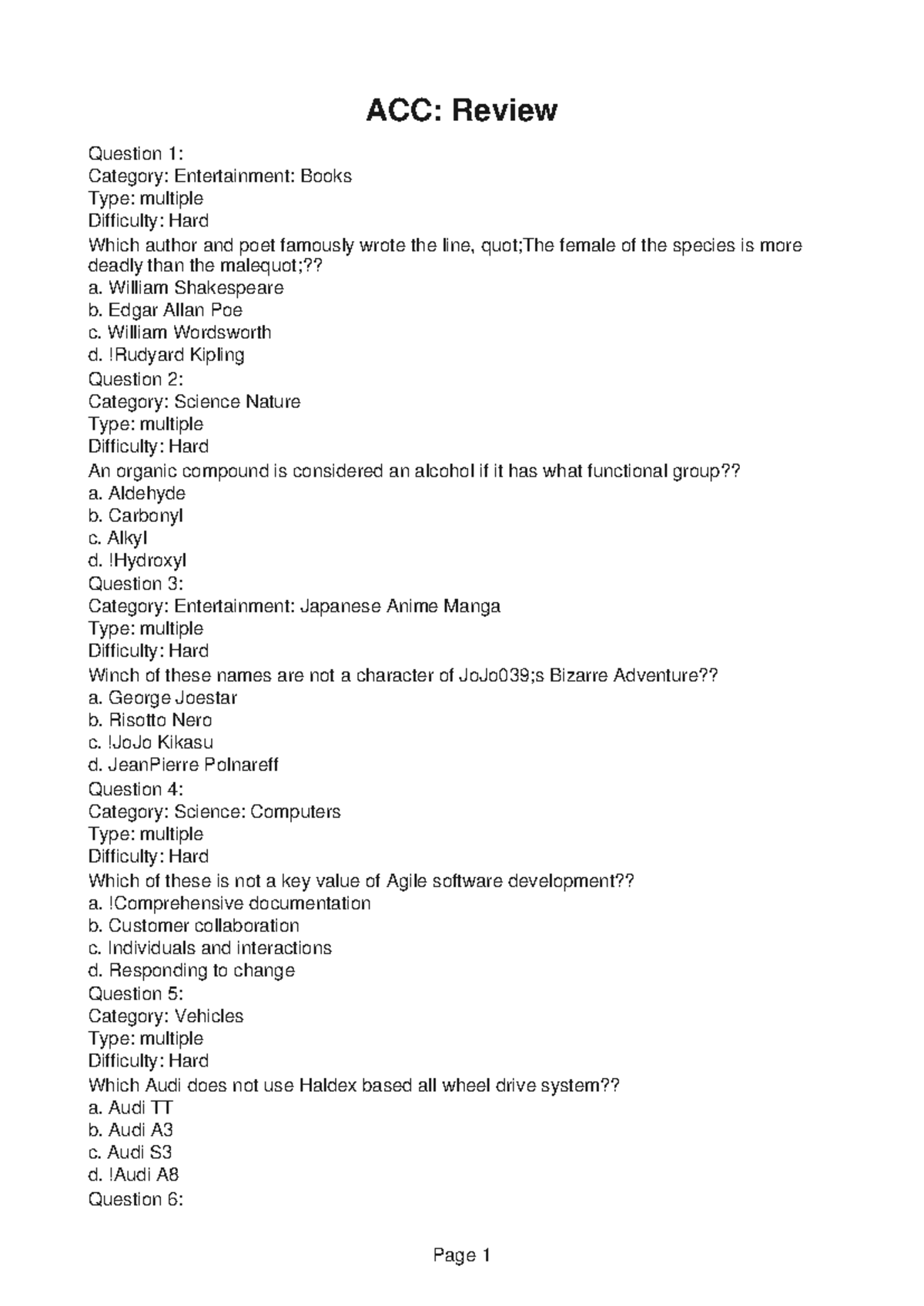 ACC217 Research 7 - ACC: Review Question 1: Category: Entertainment ...
