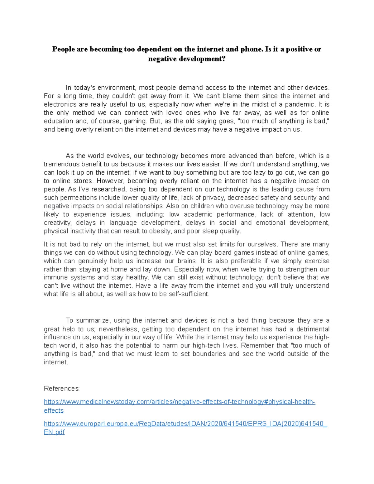 argumentative essay about are we too dependent on the internet