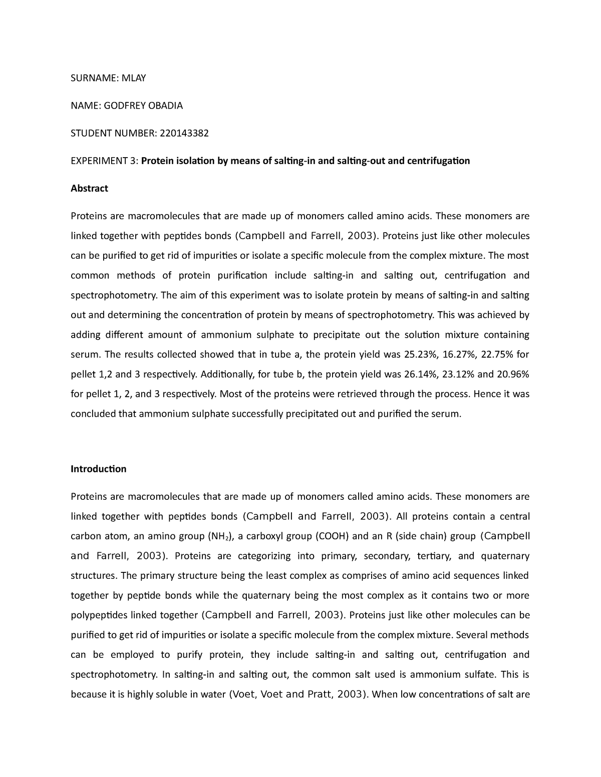 MLAY - Experiment 3 - SURNAME: MLAY NAME: GODFREY OBADIA STUDENT NUMBER ...