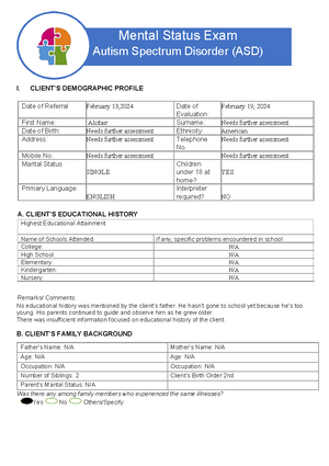 Final-MSE Childhood- Onset- Schizophrenia - MENTAL STATUS EXAMINATION ...