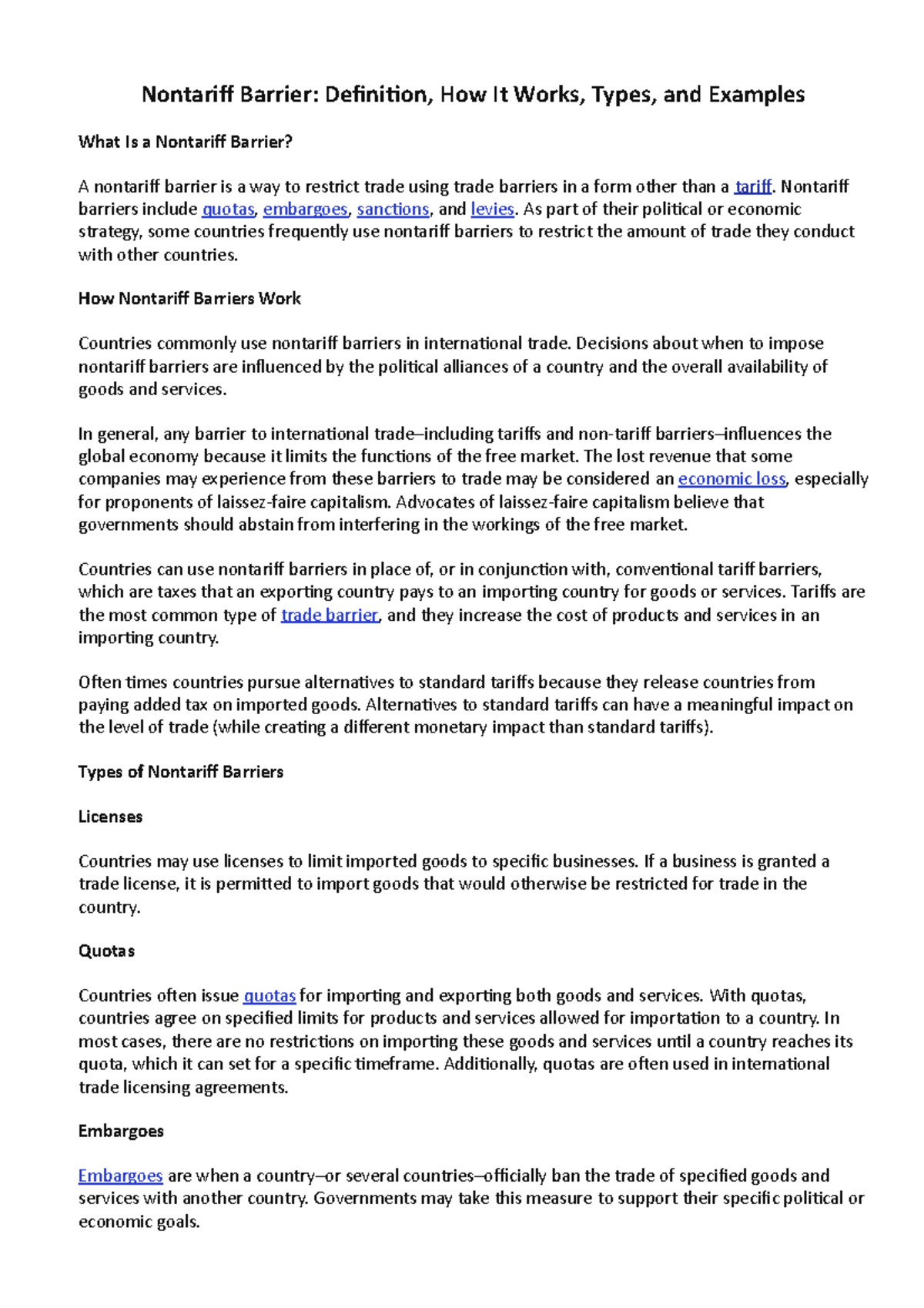 What Is a Nontariff Barrier Nontariff Barrier Definition, How It