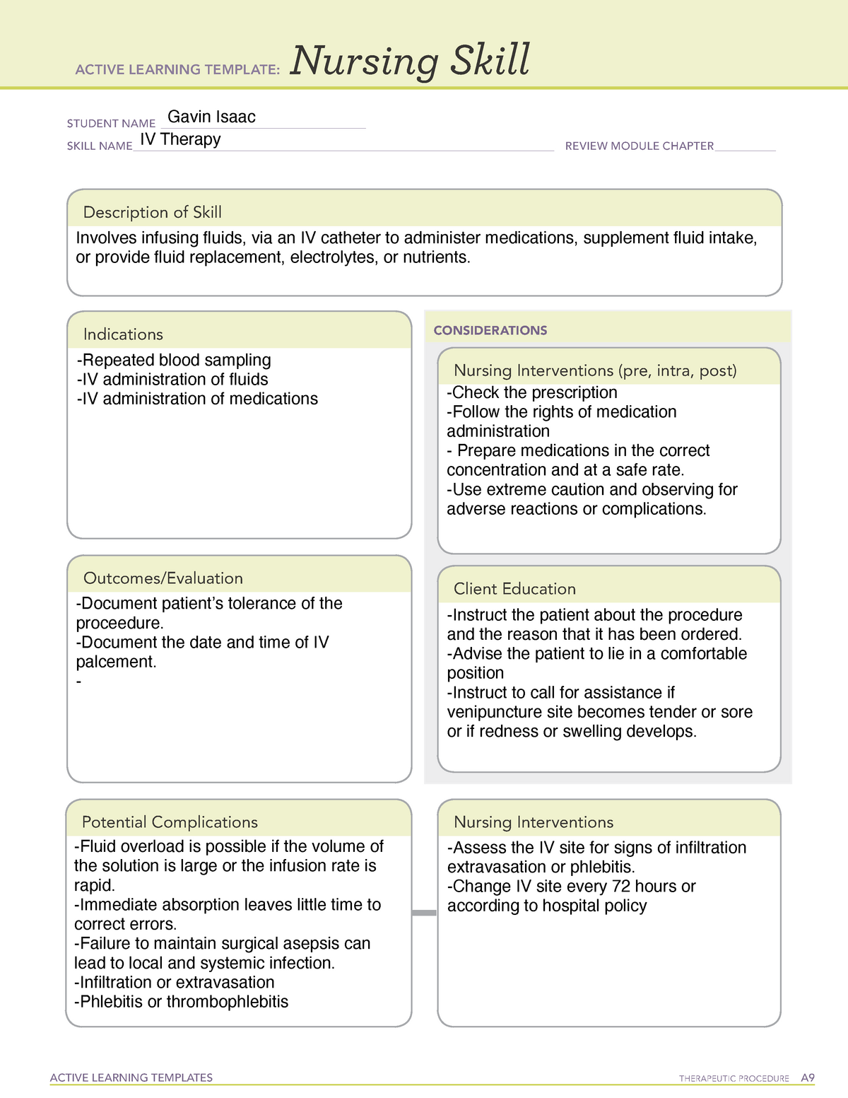 Skill IVTherapy Active Learning Template ACTIVE LEARNING TEMPLATES