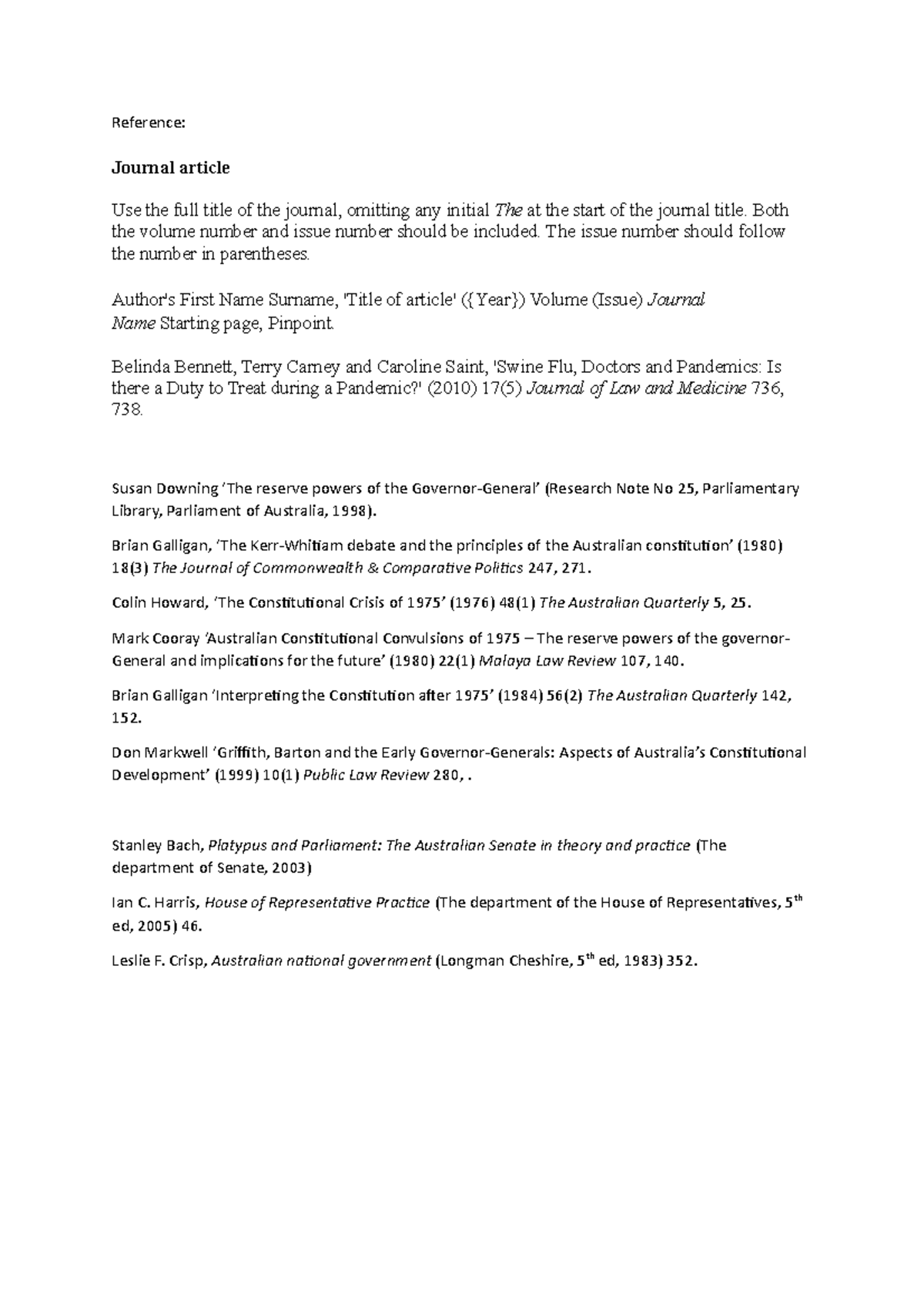 Reference - Reference: Journal article Use the full title of the ...