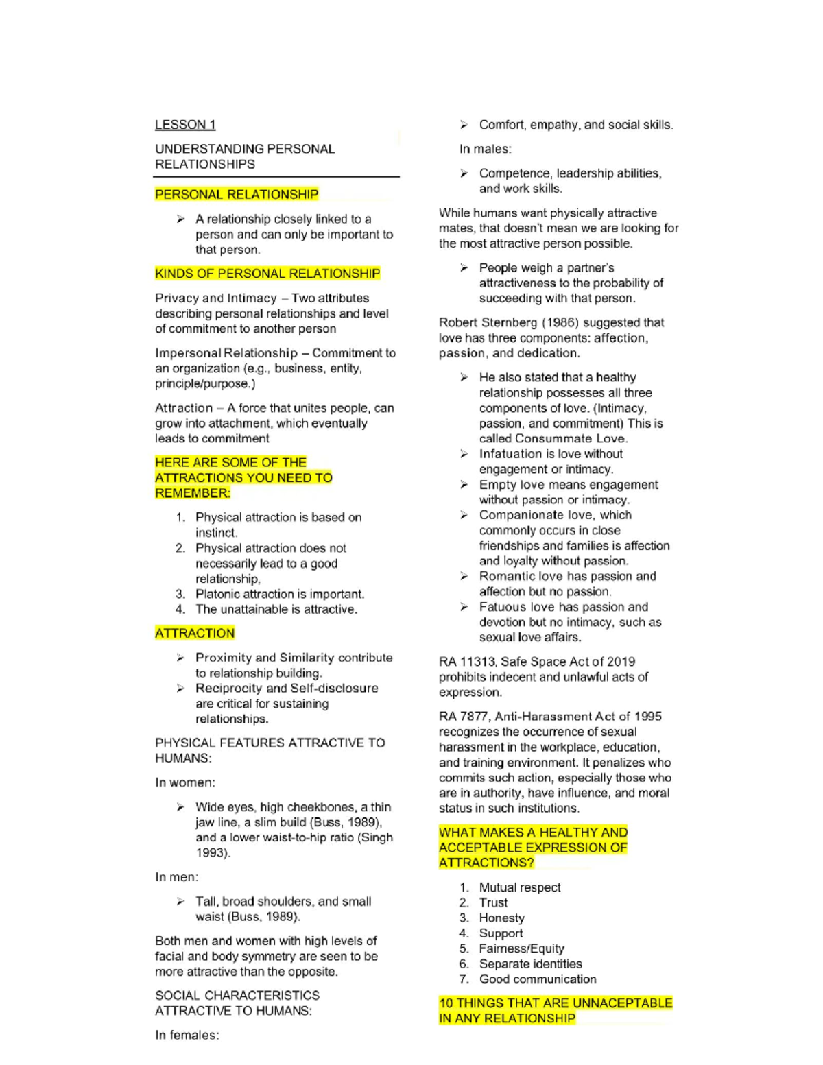 Personal Development - Notes for PerDev - LESSON 1 Comfort, empathy ...