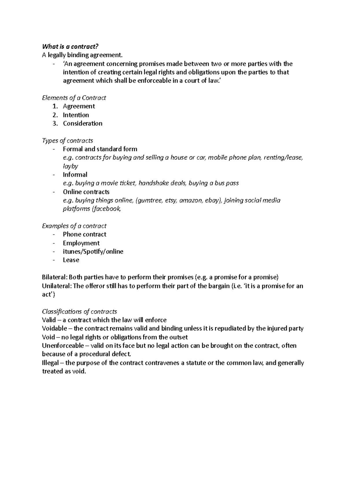 Exam 2018, questions and answers - What is a contract? A legally ...