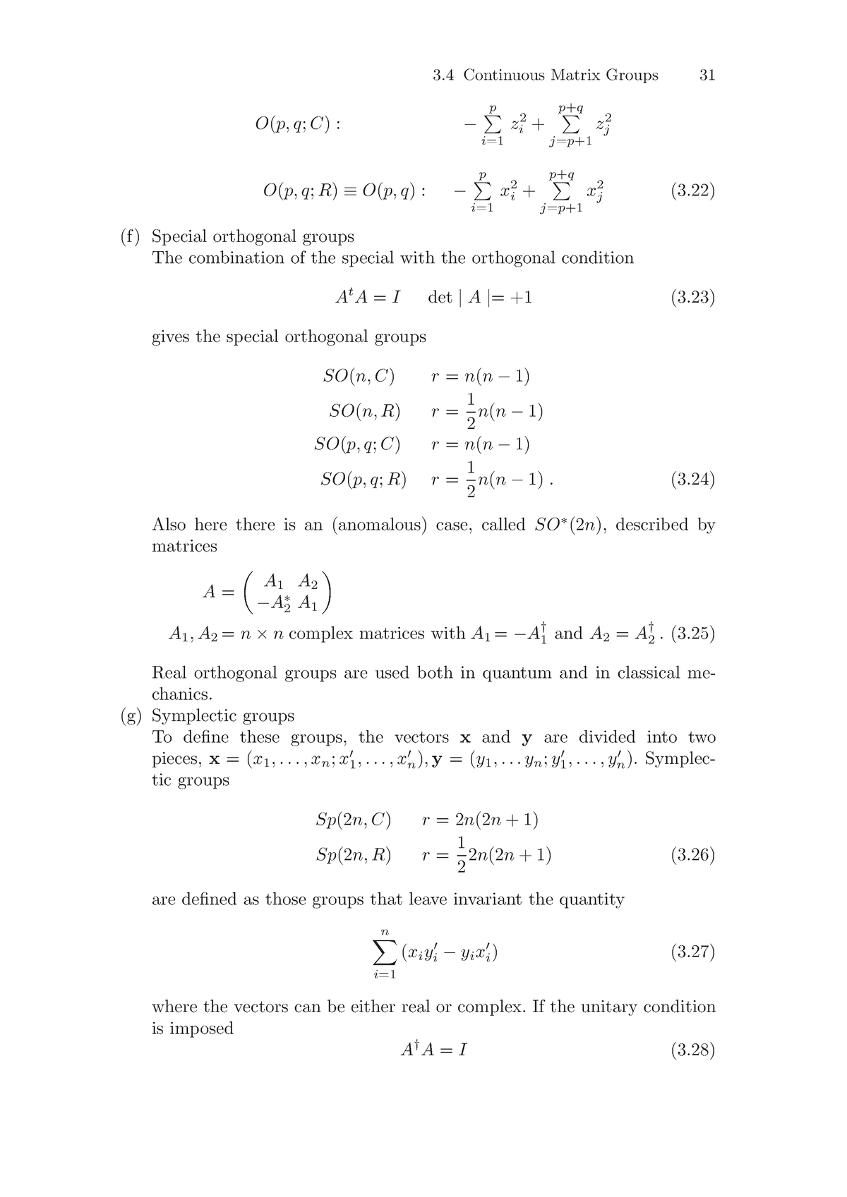 Lie Algebras and Applications-27 - 3 Continuous Matrix Groups 31 O(p, q ...