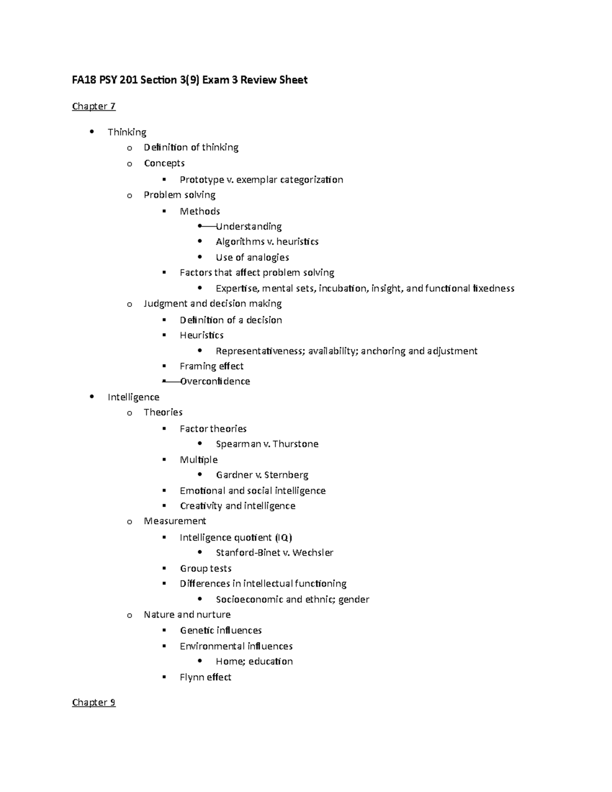 Exam 3 Review Sheet - FA18 PSY 201 Section 3(9) Exam 3 Review Sheet ...