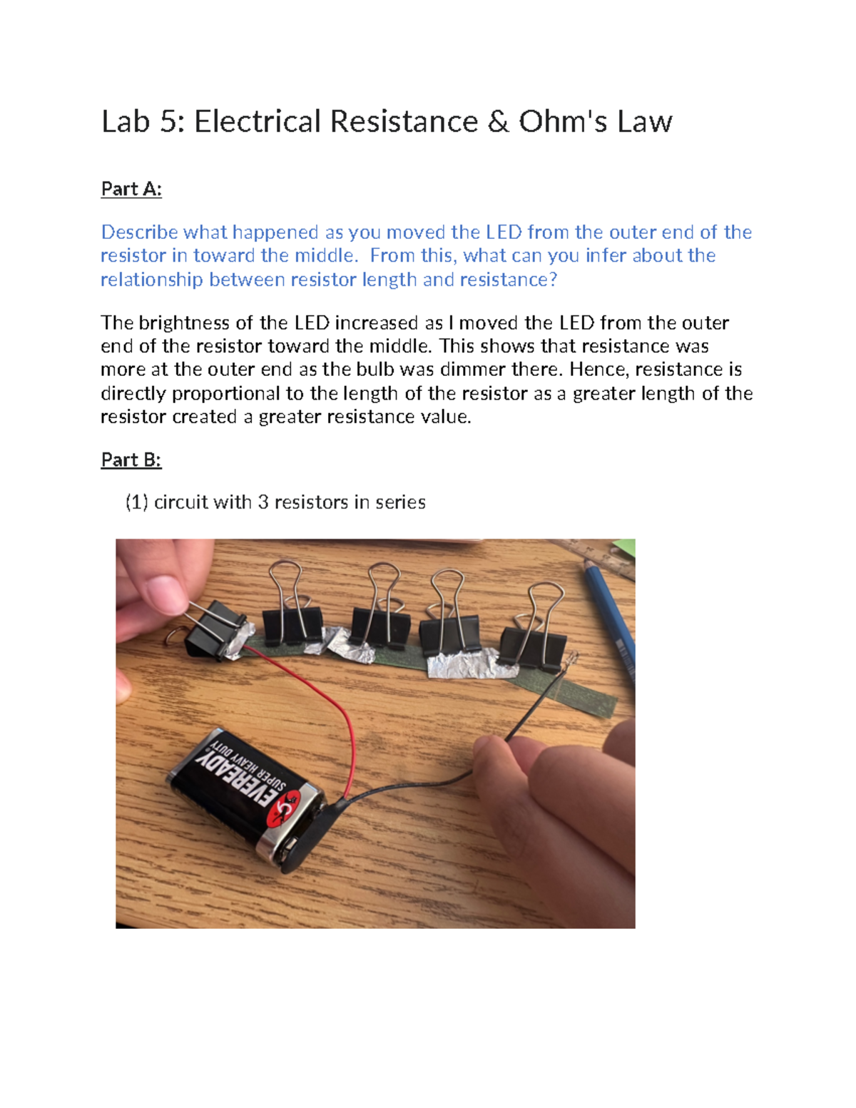 Lab 5-1070 - LAB - Lab 5: Electrical Resistance & Ohm's Law Part A ...