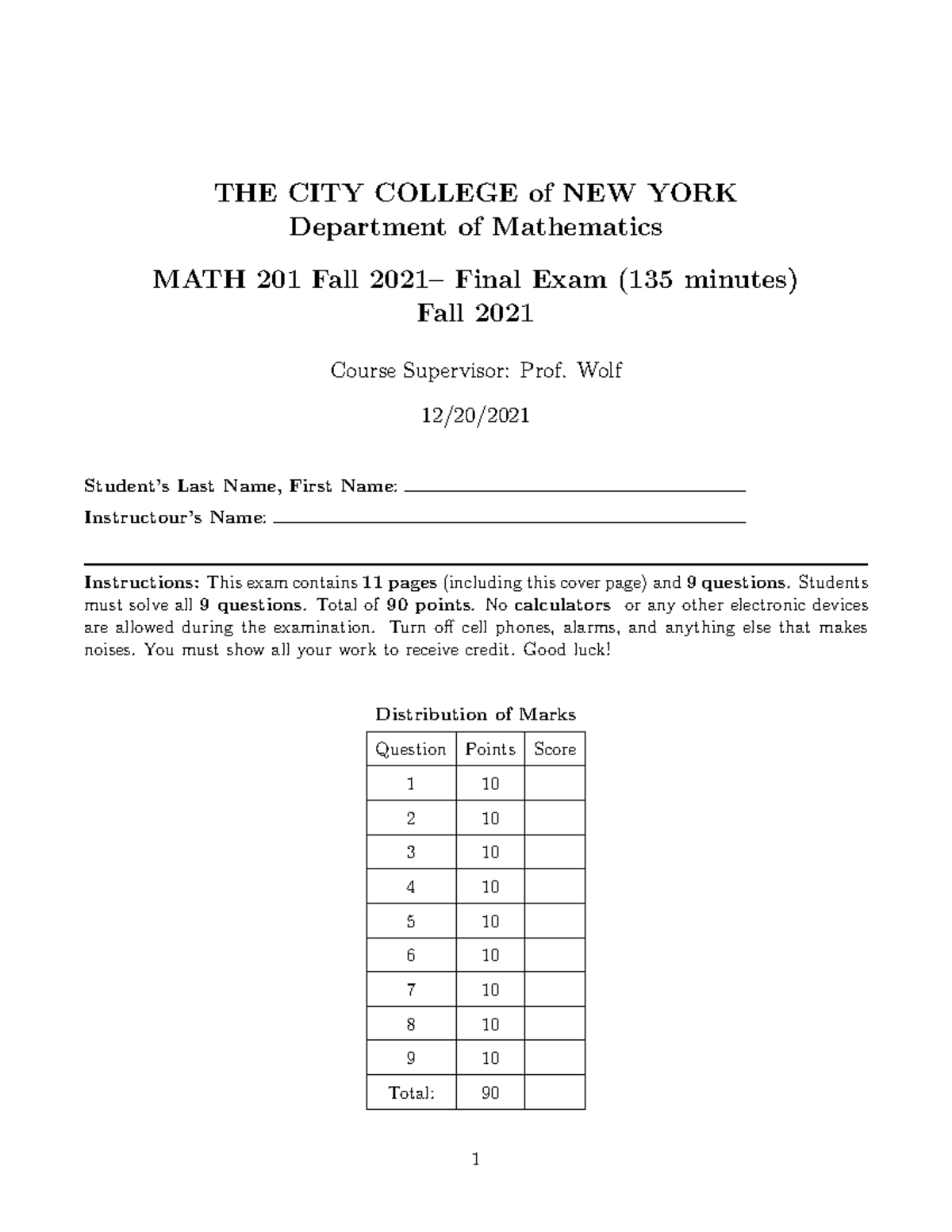 Math 201 Fall 2021 Final.d - THE CITY COLLEGE of NEW YORK Department of ...
