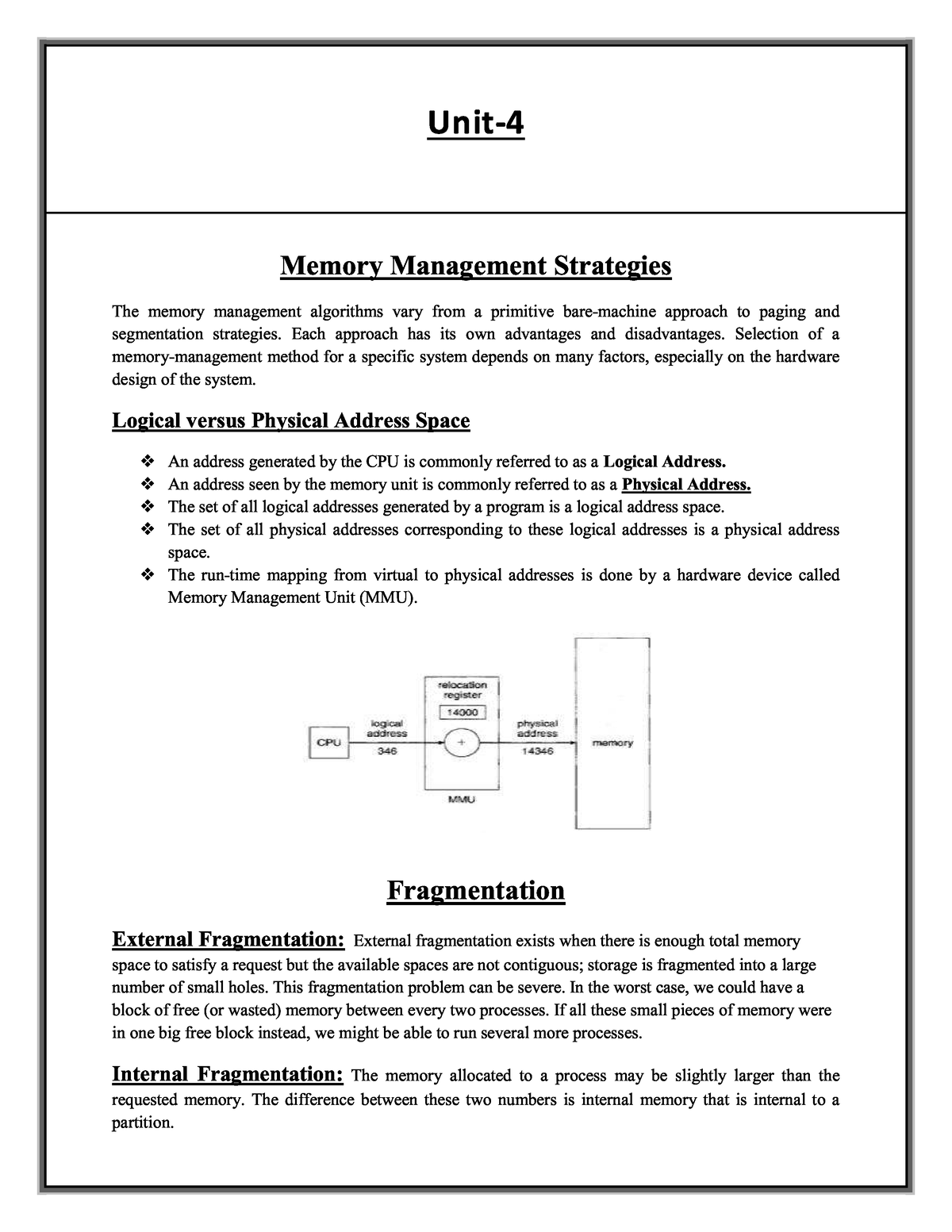 Unit-4-Memory Management - !"#$% - Studocu