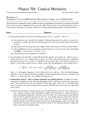 Hw2 - Homework assignment 2 - Physics 701: Classical Mechanics Thornton ...