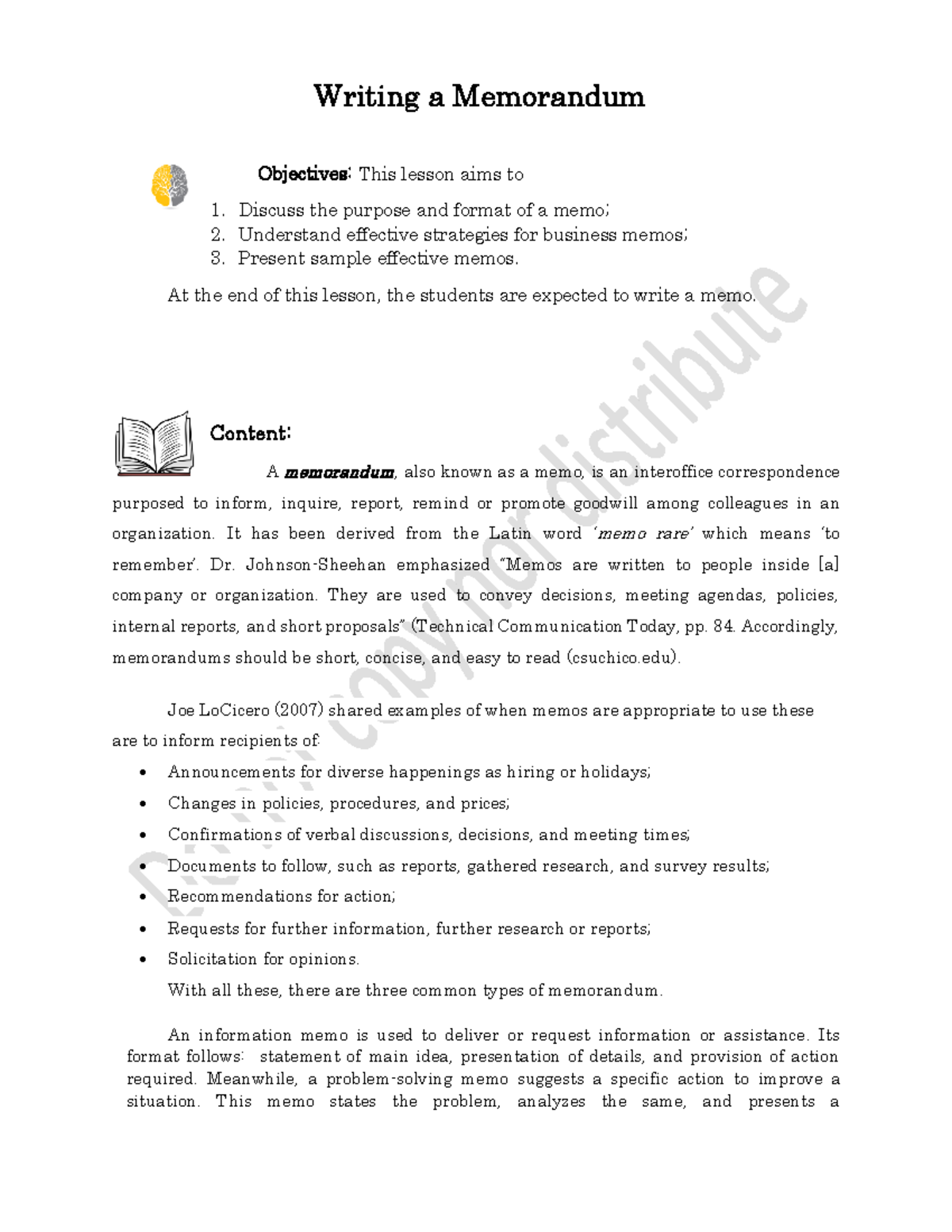 Memorandum-writing - Writing a Memorandum Objectives: This lesson aims ...