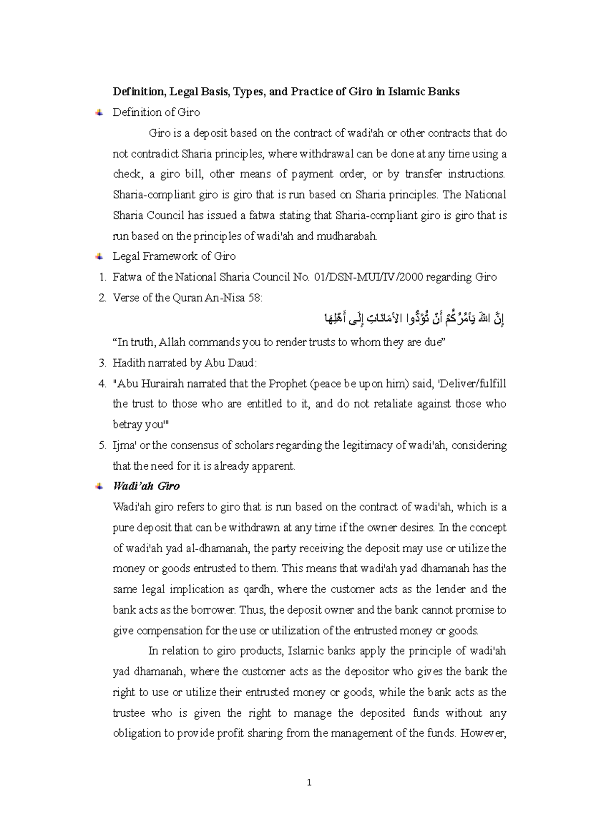 4. Definition, Legal Basis, Types, and Practice of Giro in Islamic