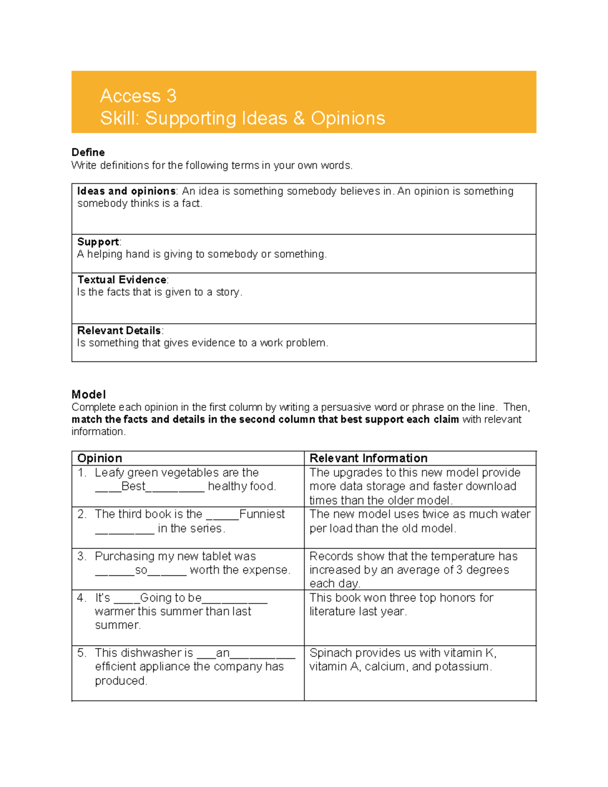 Legends Textual Evidence Worksheet - Define Write definitions for the ...