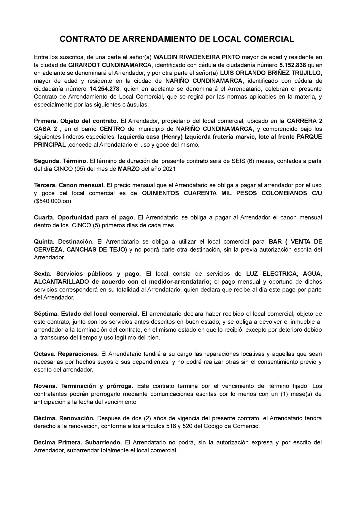 MODELO CONTRATO ARRENDAMIENTO UNIVERSIDASD C 2020 - CONTRATO DE  ARRENDAMIENTO DE LOCAL COMERCIAL - Studocu